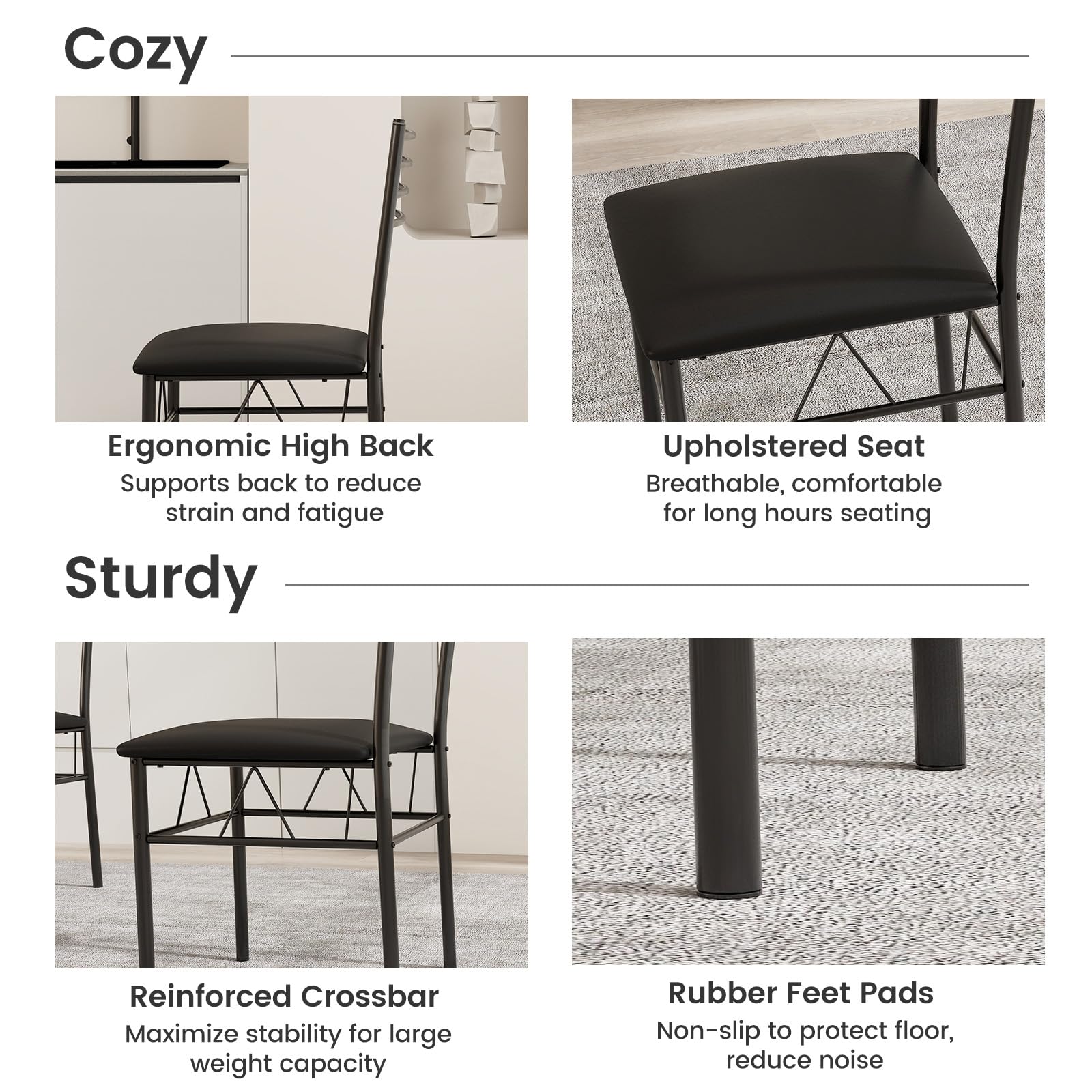 NAFORT 5-Piece Modern Dining Table Set with Tempered Glass Top & 4 Upholstered Chairs - Space Saving Kitchen Table for Small Apartments, Breakfast Nook, Office or Dorm Room - Sturdy Metal Frame & 3/8