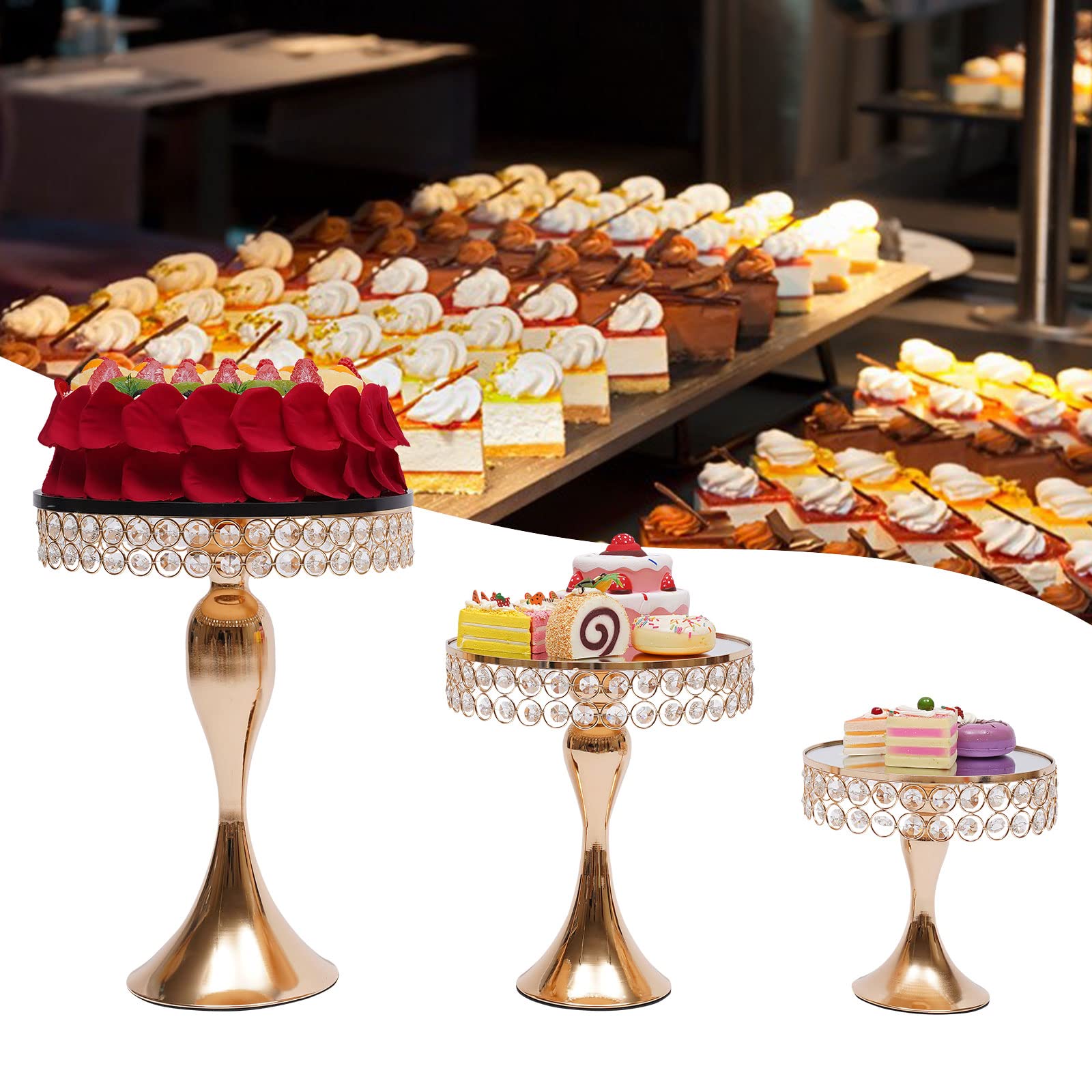 3-Piece Crystal Cake Stand Set - Elegant Metal Cupcake Holder & Dessert Display Tray for Weddings, Birthdays, and Parties - Perfect for Displaying Fruits, Cakes, and Pastries at Special Events