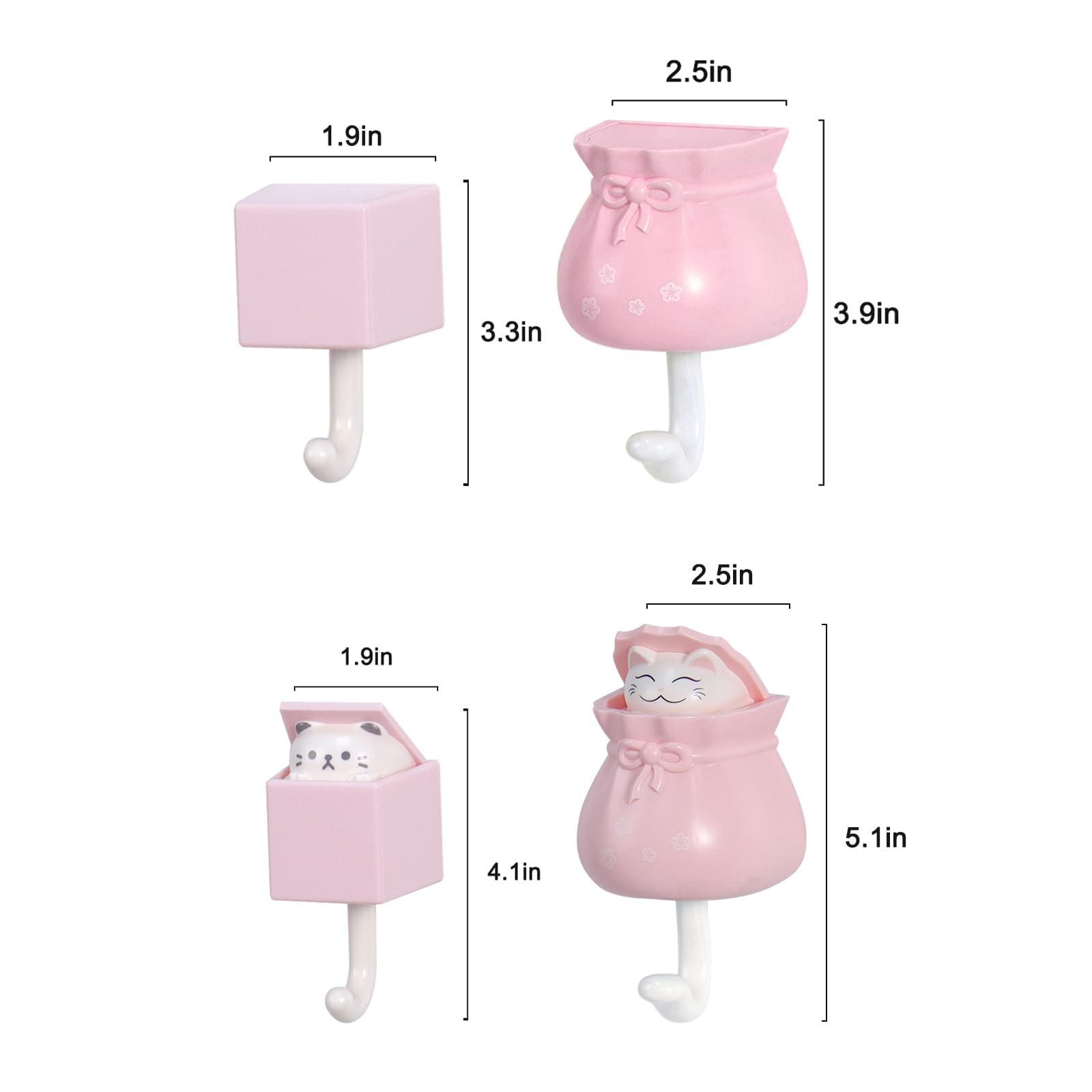 4-Pack Cute Adhesive Wall Hooks - Cat Shaped Key Holder for Room Decor | Heavy Duty Wall Mounted for Towel, Backpack, Hat & Scarf | Perfect for Bedroom, Bathroom, Entryway & Dorm Organization