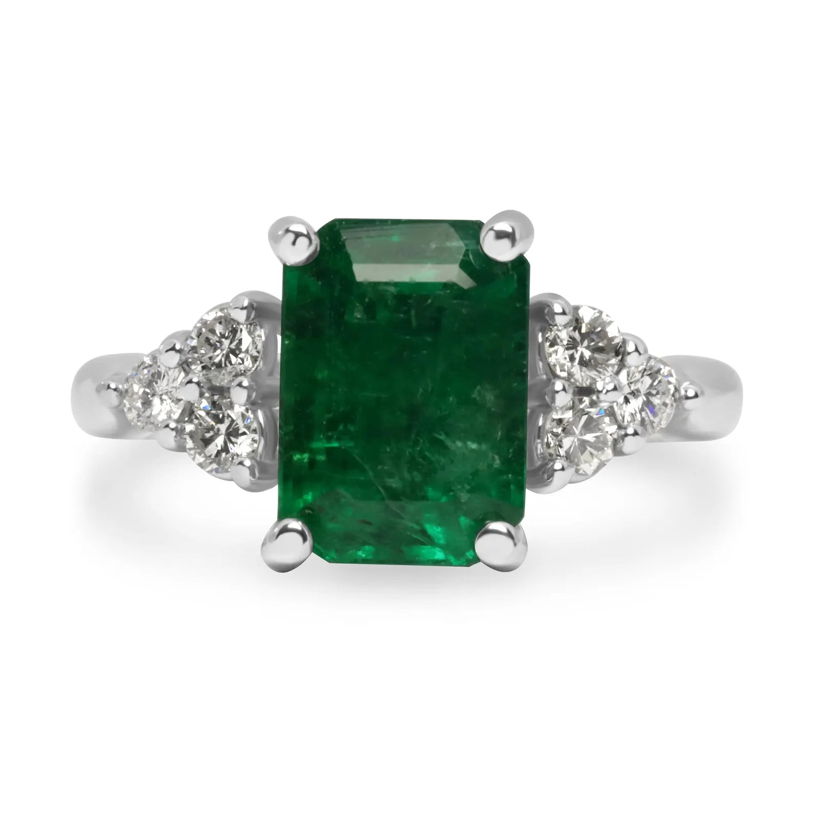 3.64tcw Emerald & Diamond Cluster 7 Stone 14K Two Tone Engagement Ring for Women - Perfect for Proposals, Anniversaries & Bridal Jewelry
