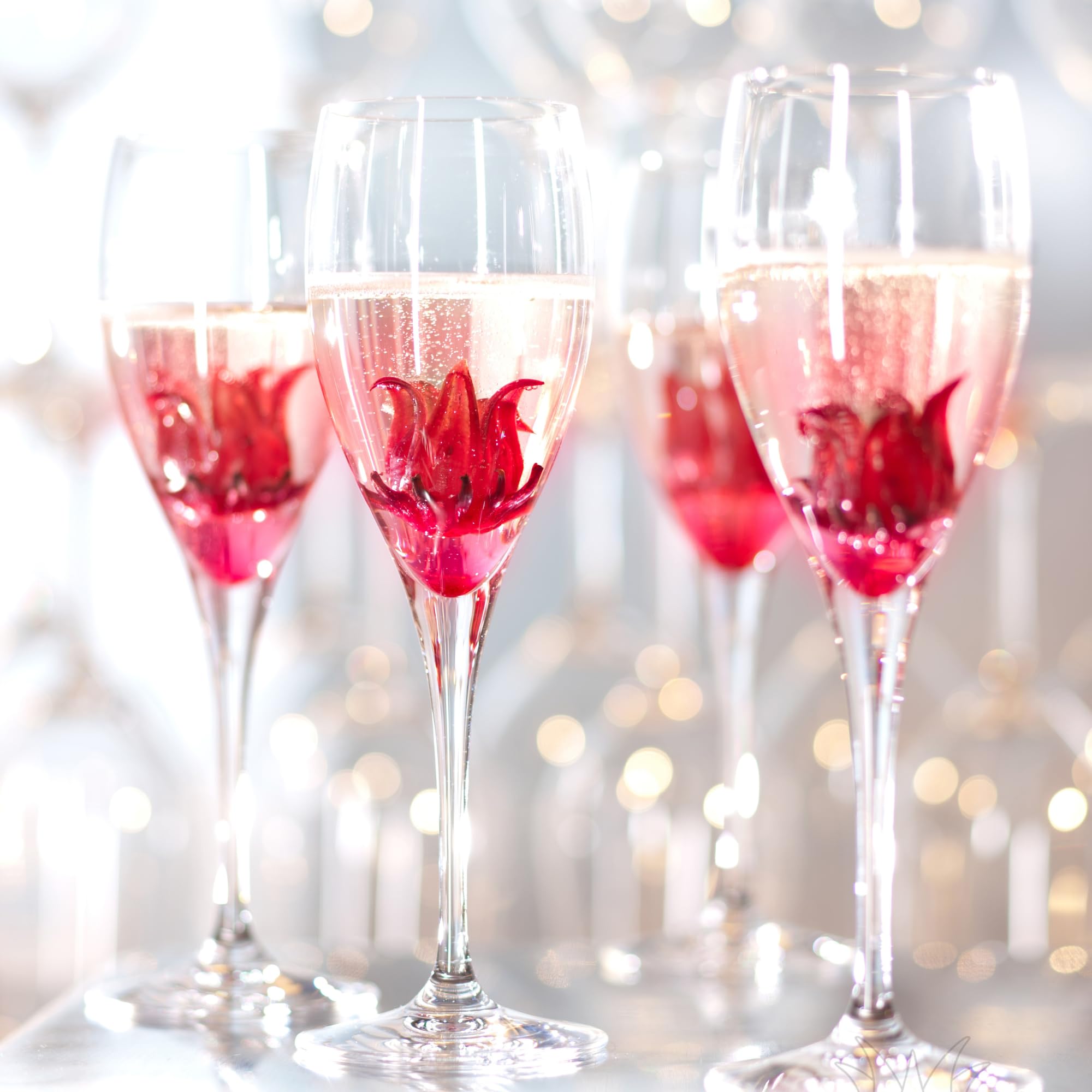 Wild Hibiscus Flowers in Rose Syrup 12.3 fl oz (365ml) - Premium Cocktail Garnish, Gourmet Dessert Topping & Tea Infusion for Special Occasions
