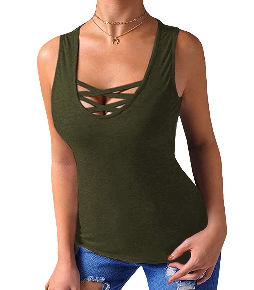 Sarin Mathews Women's Criss Cross Tank Tops - Sleeveless Summer Casual Blouse for Yoga, Beach & Everyday Wear
