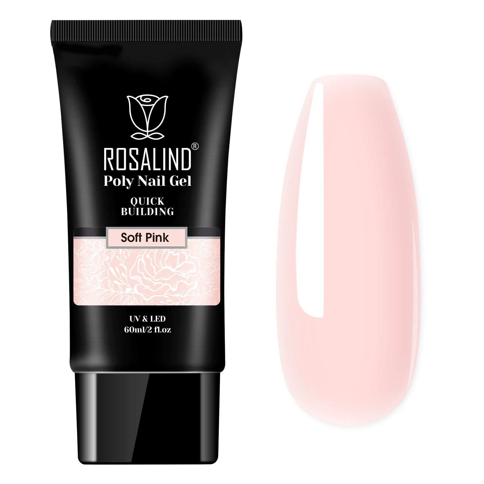 ROSALIND Soft Pink Poly Nail Gel - 2oz Nail Extension Gel for DIY Nail Art & Thickening - UV/LED Lamp Required - Perfect for Salon & Home Manicures, Nail Enhancements & Creative Designs