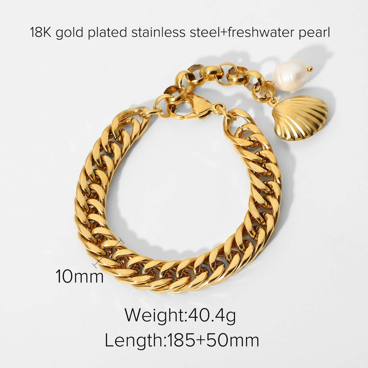 Bold Chain Freshwater Pearl Shell Bracelet for Women - Elegant Fashion Jewelry Gift for Her | JDB070 | Perfect for Weddings, Parties & Everyday Wear
