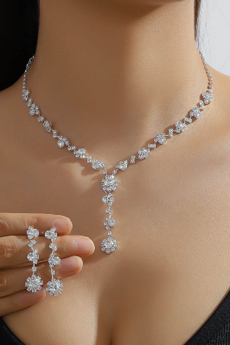 Elegant Rhinestone Wedding Jewelry Set - Bridal Earrings & Necklace (2-Piece) for Bride, Bridesmaid, Prom, Anniversary - Perfect for Weddings, Parties & Special Occasions
