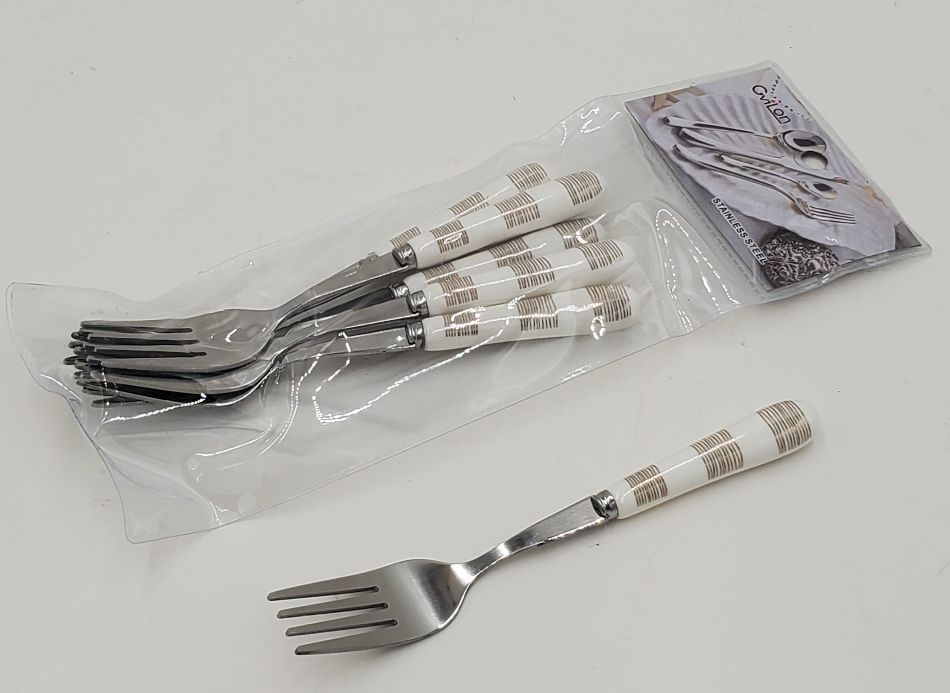 6-Piece White and Gold Fruit Forks Set - Elegant Dessert Forks for Parties, Weddings, and Fruit Platters
