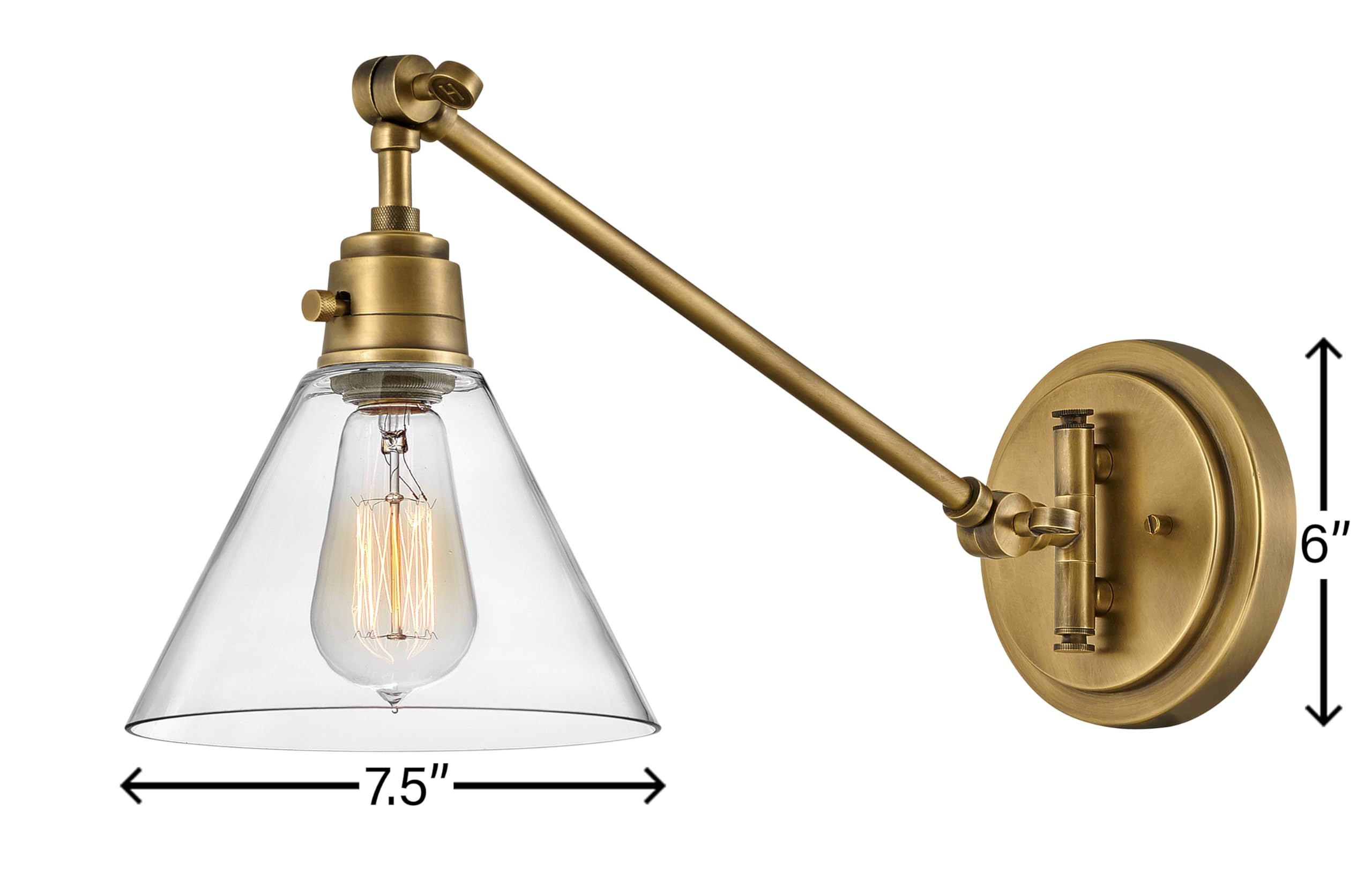 Hinkley Arti 3690HB-CL Medium Articulating Single Light Wall Sconce with On/Off Switch - Adjustable Brass Wall Lamp with Removable Fabric Cord & Clear Glass Shade - Perfect for Bedroom, Hallway, and Living Room Lighting