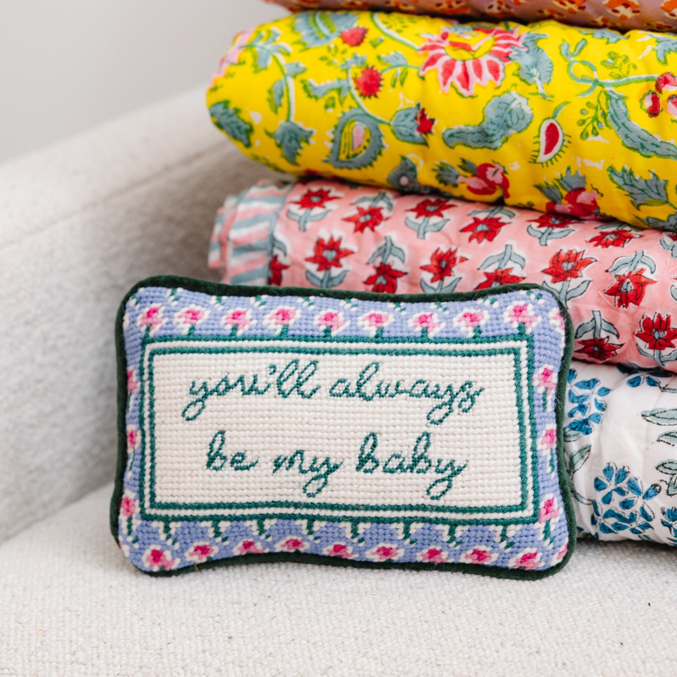 Be My Baby Mini Needlepoint Pillow - Handmade Cross Stitch Decorative Cushion for Nursery, Bedroom & Gift - Perfect for Baby Showers, Home Decor and Cozy Nursery Accents