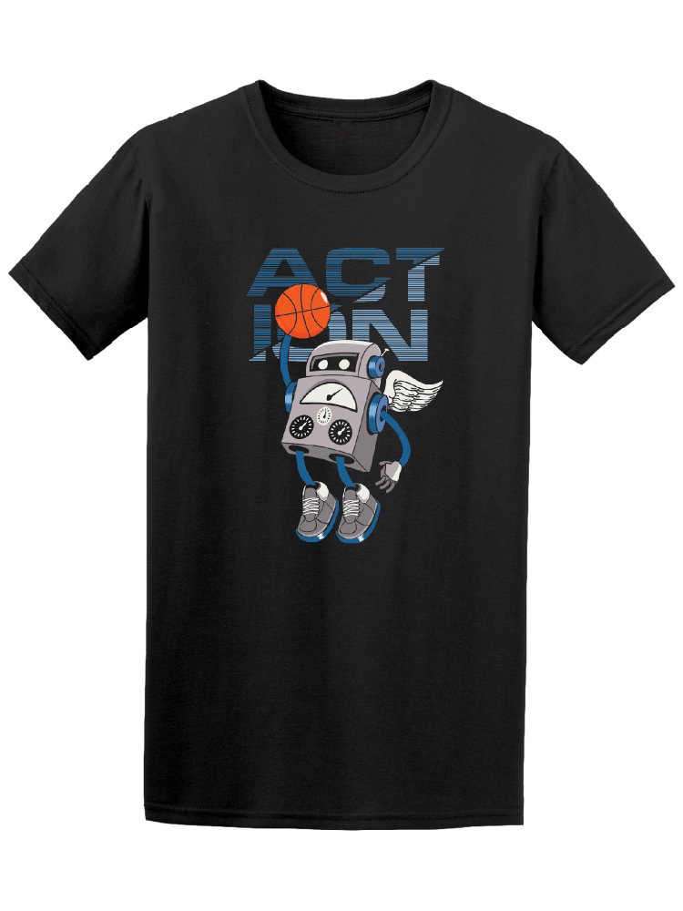 Trendy Sports Cartoon Basketball Robot Graphic T-Shirt for Men & Women - Cool Casual Tee for Basketball Fans, Gym, Streetwear & Everyday Wear