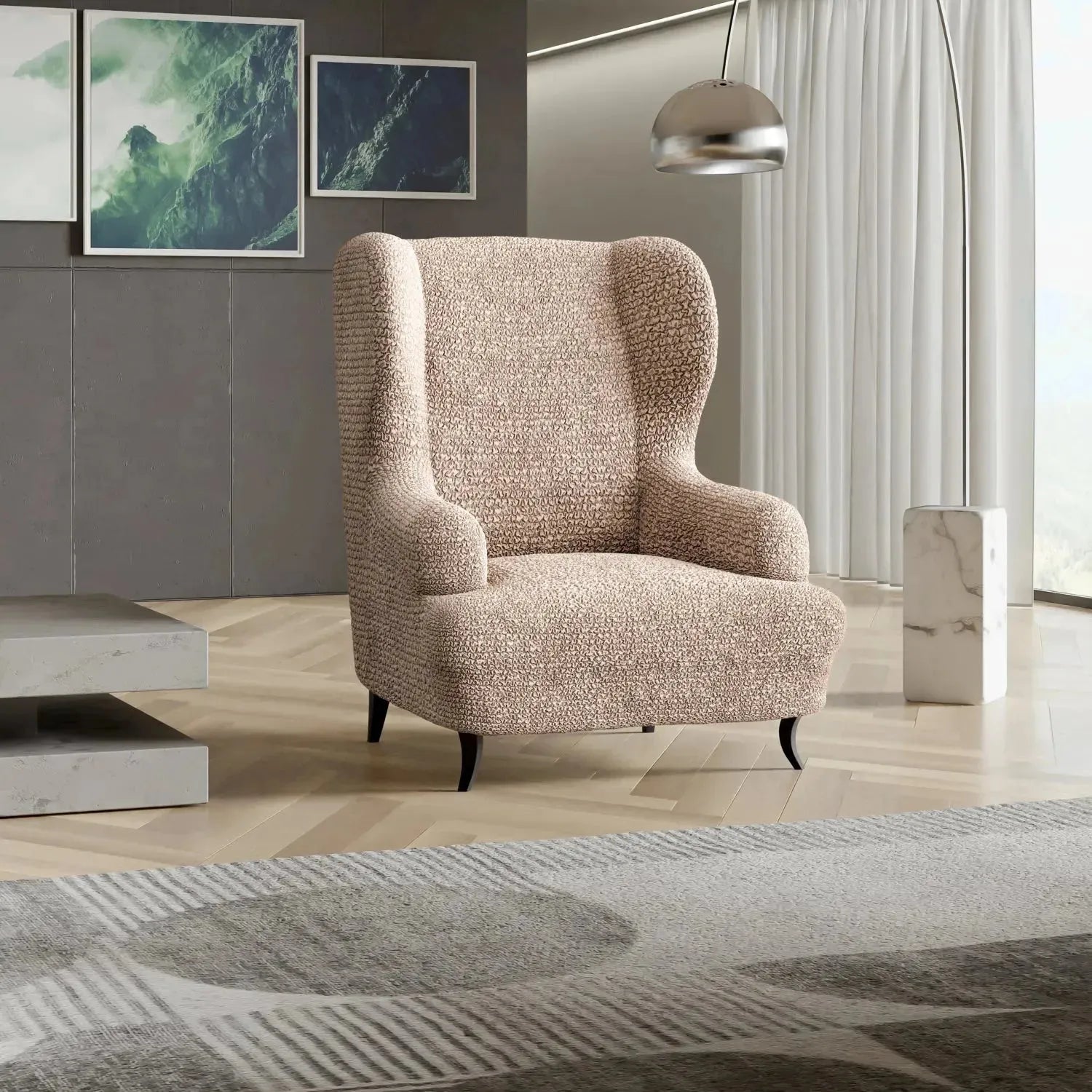 Premium Wingback Chair Slipcover - Microfiber Collection | Washable & Stretchable Furniture Protector for Living Room, Office, or Bedroom
