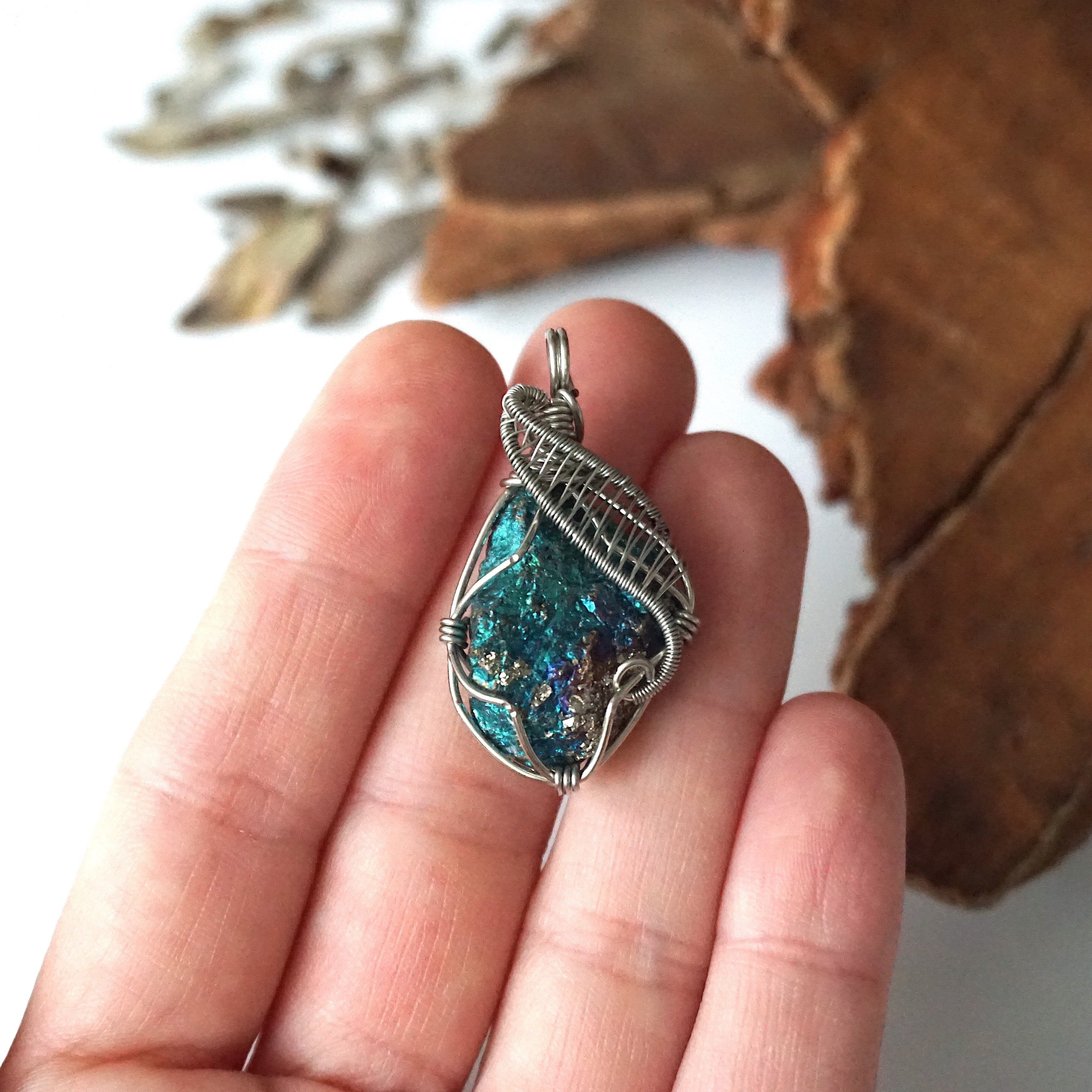 Raw Peacock Ore Necklace for Men - Natural Bornite Pendant Jewelry | Spiritual Healing, Meditation & Boho Fashion Accessory