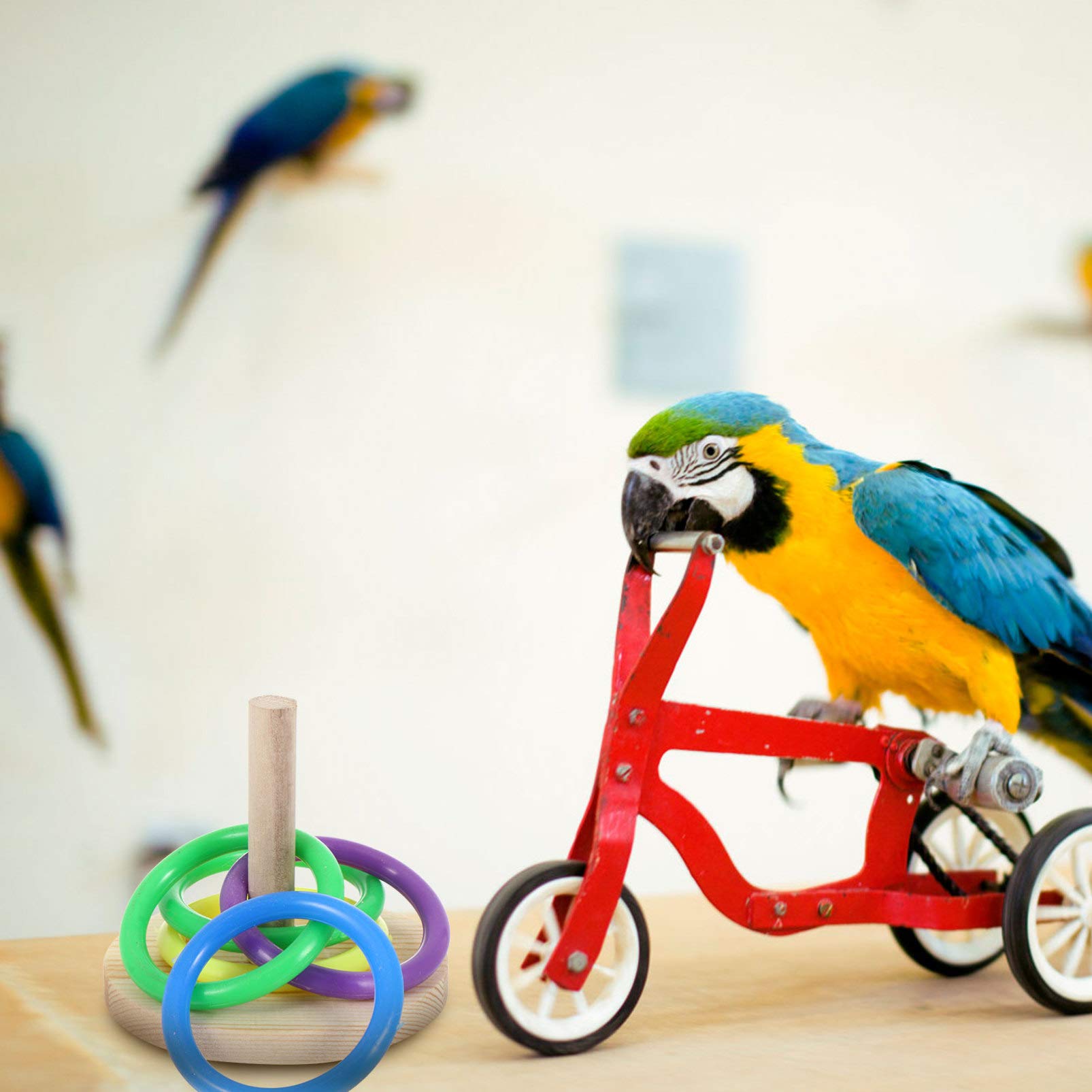 4 Sets Parrot Foraging Toys - Bird Training Kit with Block Puzzle, Swing Perch & Tabletop Toys - Intelligence Development & Trick Training for Parakeets, Cockatiels, Lovebirds - Perfect for Cage Enrichment & Playtime