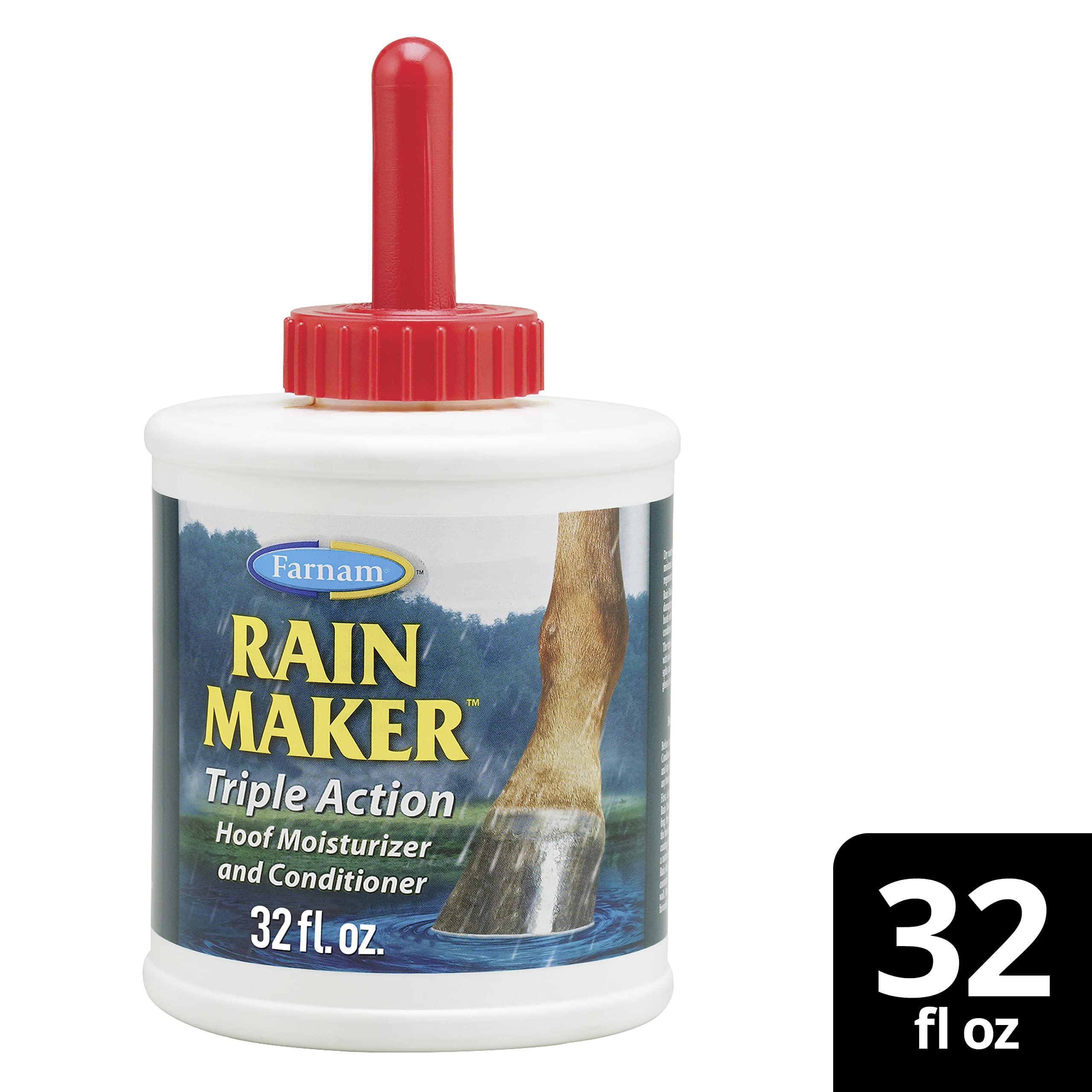 Farnam Rain Maker Triple Action Hoof Oil for Horses - Moisturizing Hoof Conditioner with Aloe Vera | Attracts, Absorbs & Retains Moisture | 32 oz | Ideal for Dry, Cracked Hooves & Winter Care