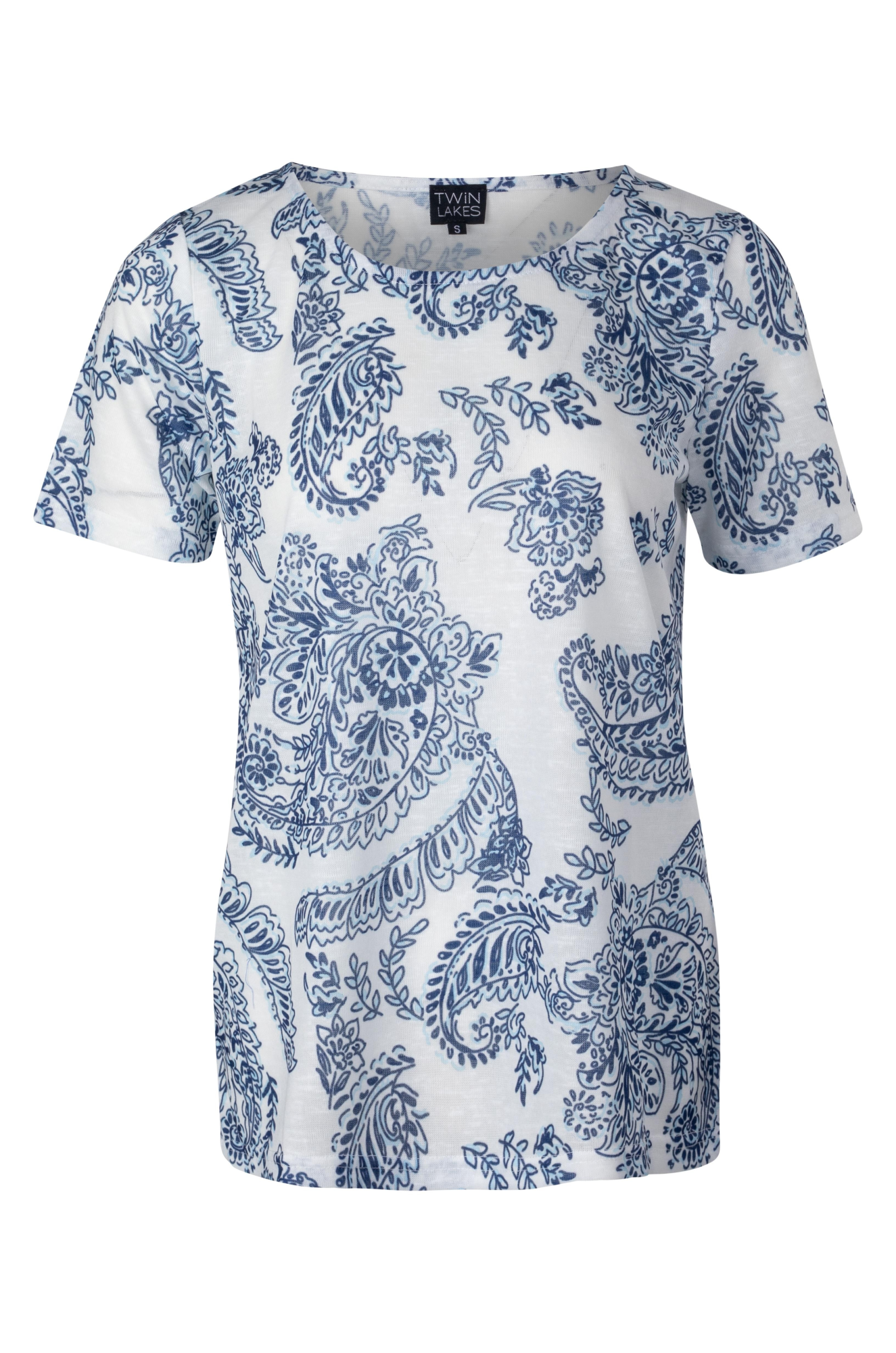Printed Slub Top with Blues Paisley Pattern - Women's Casual Short Sleeve T-Shirt 6791A1 | Perfect for Summer Outfits, Beach Vacations & Everyday Wear