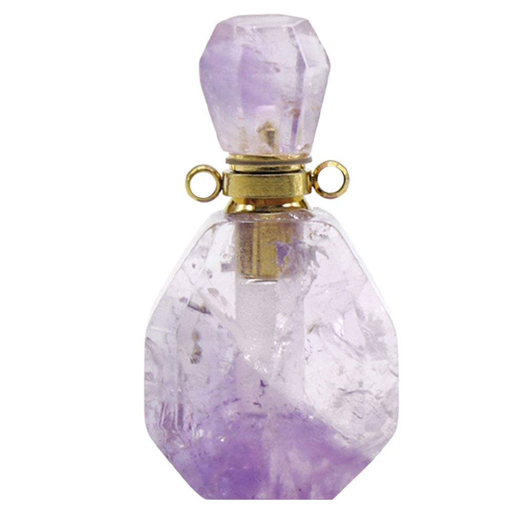 SEWACC Natural Crystal Fluorite Wishing Bottle Necklace - Essential Oil Perfume Pendant with Adjustable Chain (Purple) | Spiritual Healing, Meditation, Home Decor Gift