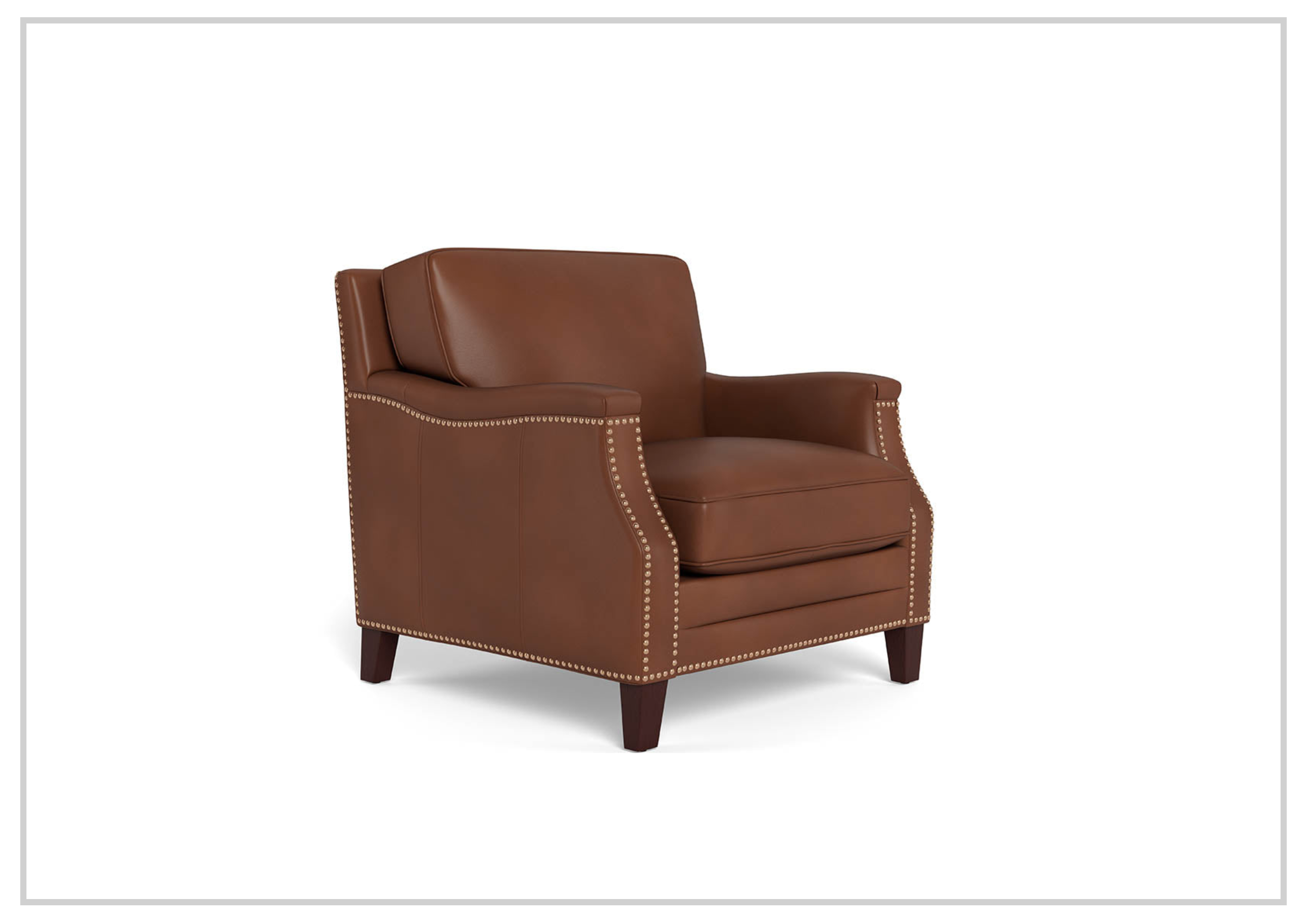 Premium Brown Leather Armchair with Nailhead Trim - Hydeline Camano Collection - Luxurious Home Office & Living Room Seating