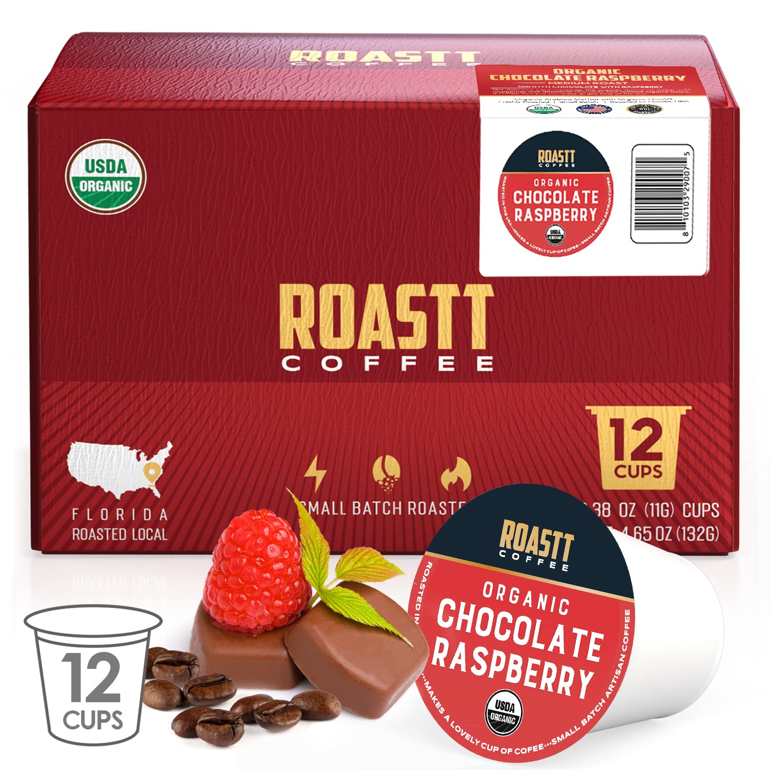 Organic Chocolate Raspberry Medium Roast Coffee Pods - 12 Count Single Serve K-Cups Compatible with Keurig 2.0 Brewers - Perfect for Home, Office & Gift Giving