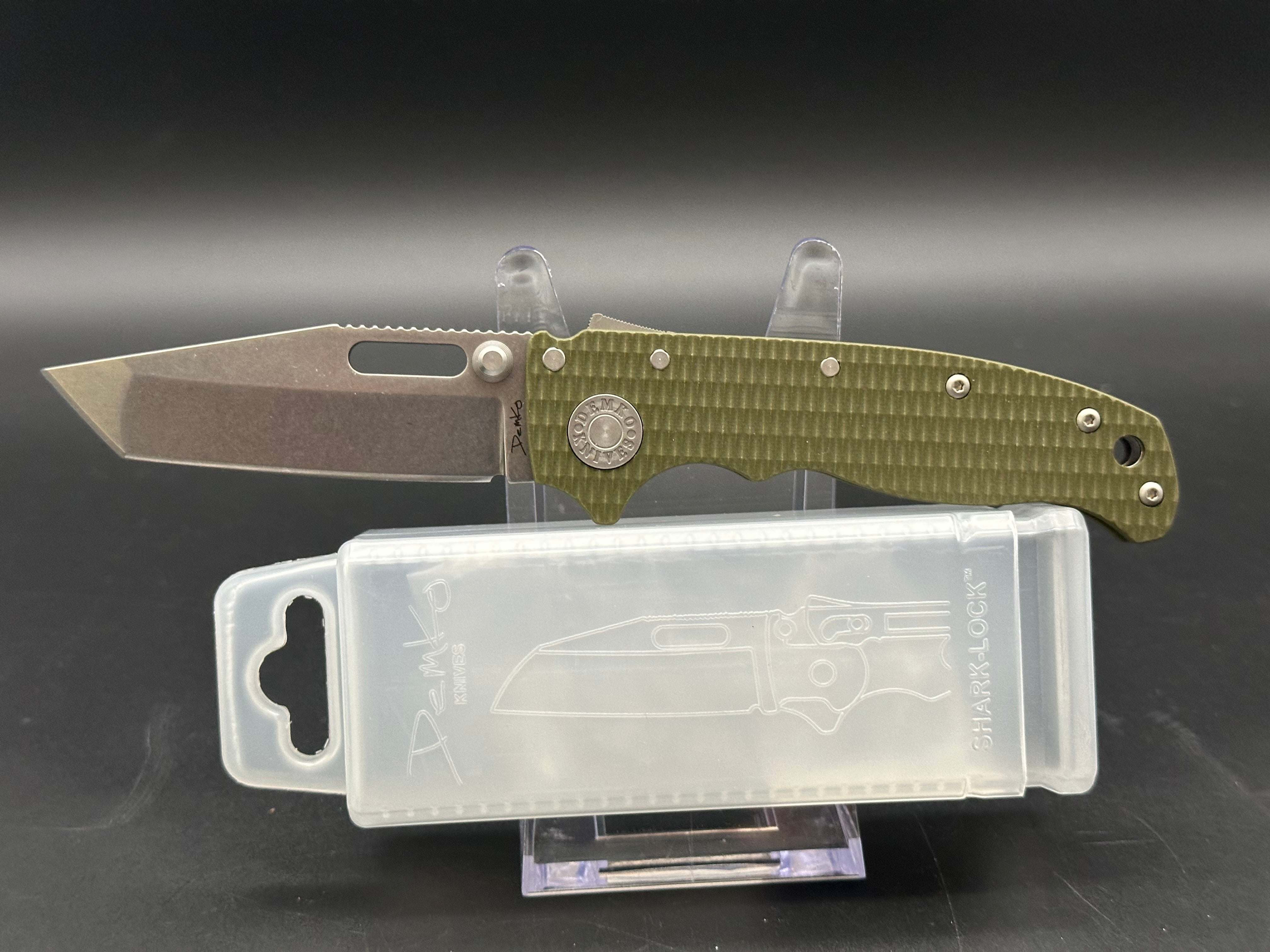 Demko AD 20.5 Folding Knife - CPM 3V Tanto Stonewashed Blade, OD Green G10 Handle - EDC Tactical Knife for Outdoor Camping, Hunting & Survival Gear
