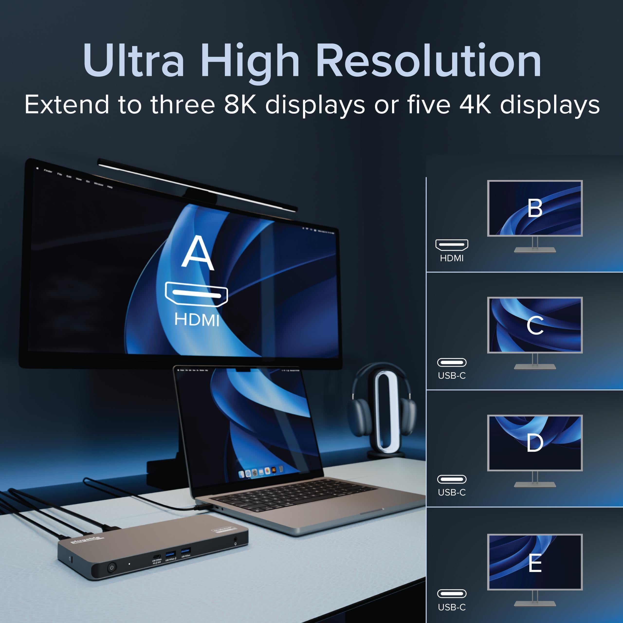 Plugable USB C 5-in-1 Display Docking Station with HDMI 2.1, 140W Power Delivery, 4K@60Hz - Ideal for Home Office, Gaming & Multi-Monitor Setup