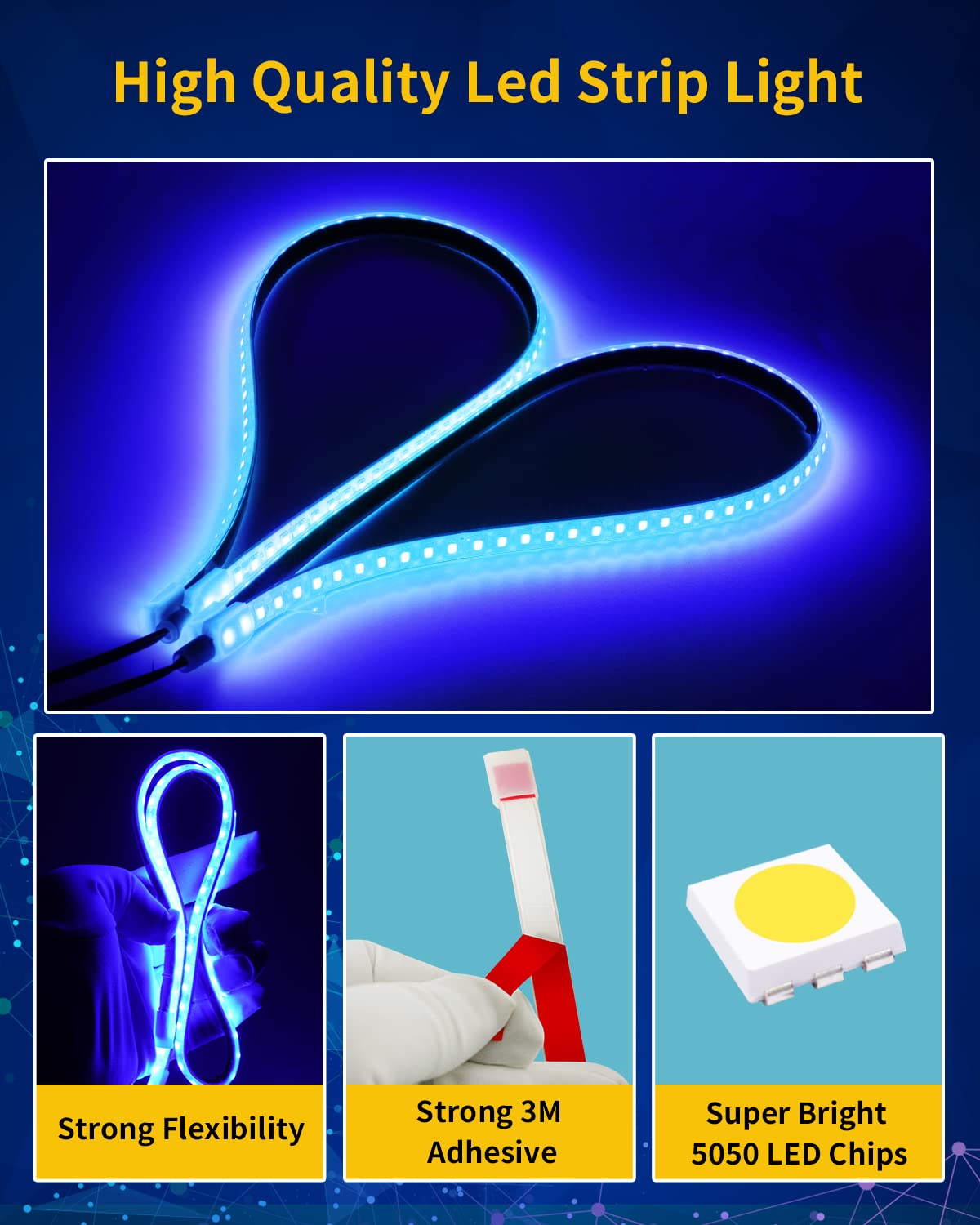 Blue LED Strip Lights 24 Inch, 12V Waterproof Car LED Light Strips - Cuttable for Cars, Motorcycles, Boats, Golf Carts, Trucks & Home Decoration (4PCS) | Durable Nano Tape for Indoor & Outdoor Use