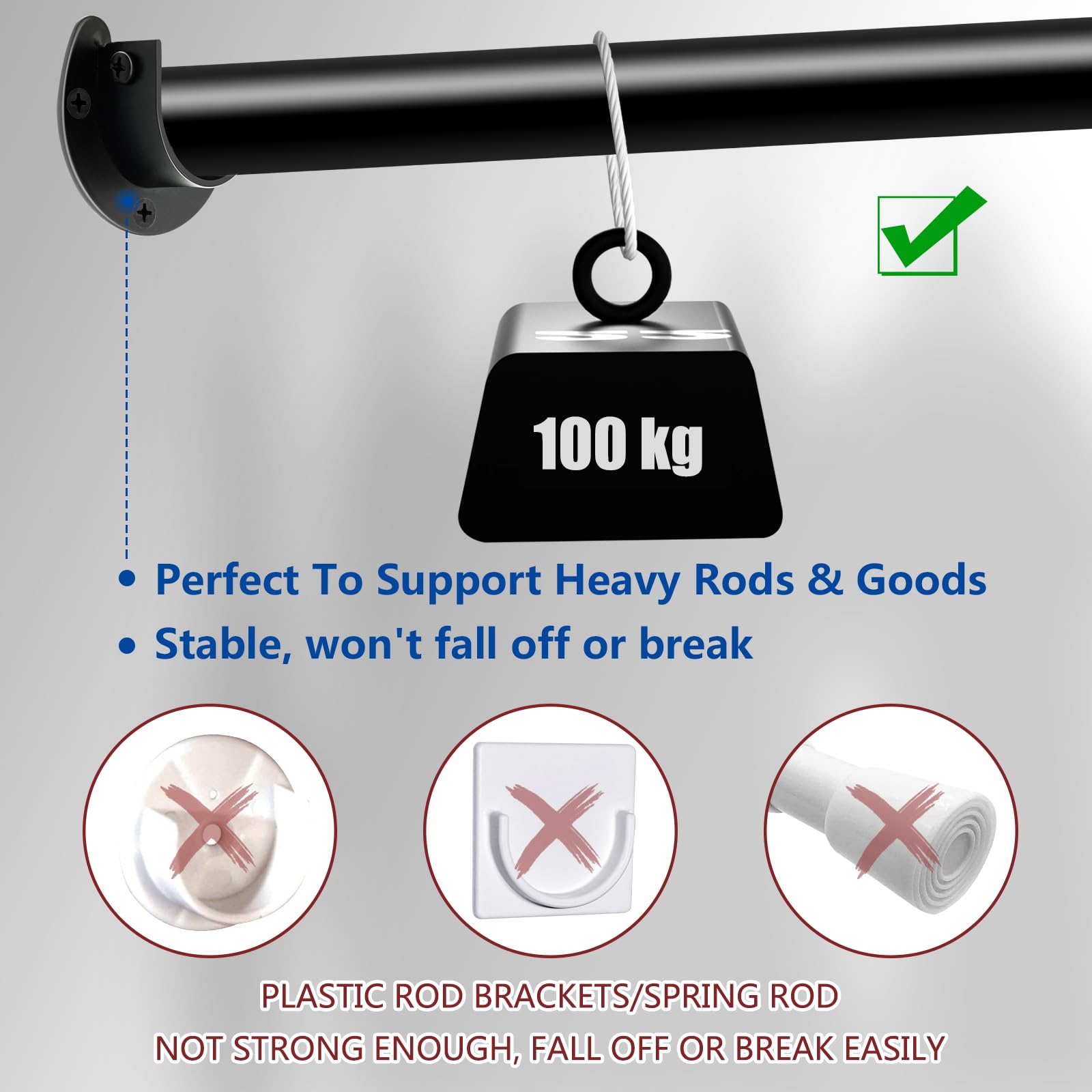 Heavy Duty Stainless Steel Closet Rod Bracket - 1 1/4 Inch U-Shaped Wardrobe Support with Flange End Caps (4 Pack, Black) - Perfect for Closet Organization, Garment Racks & DIY Wardrobe Systems