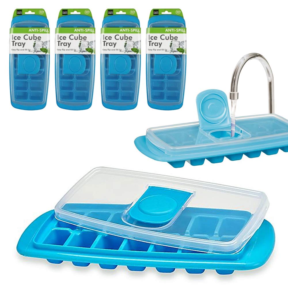 4-Pack Ice Cube Tray with Flip Cover - No Spill Reusable Freezer Mold, BPA-Free Silicone Ice Maker for Cocktails, Smoothies & Beverages - Perfect for Home Bars, Parties & Kitchen Use