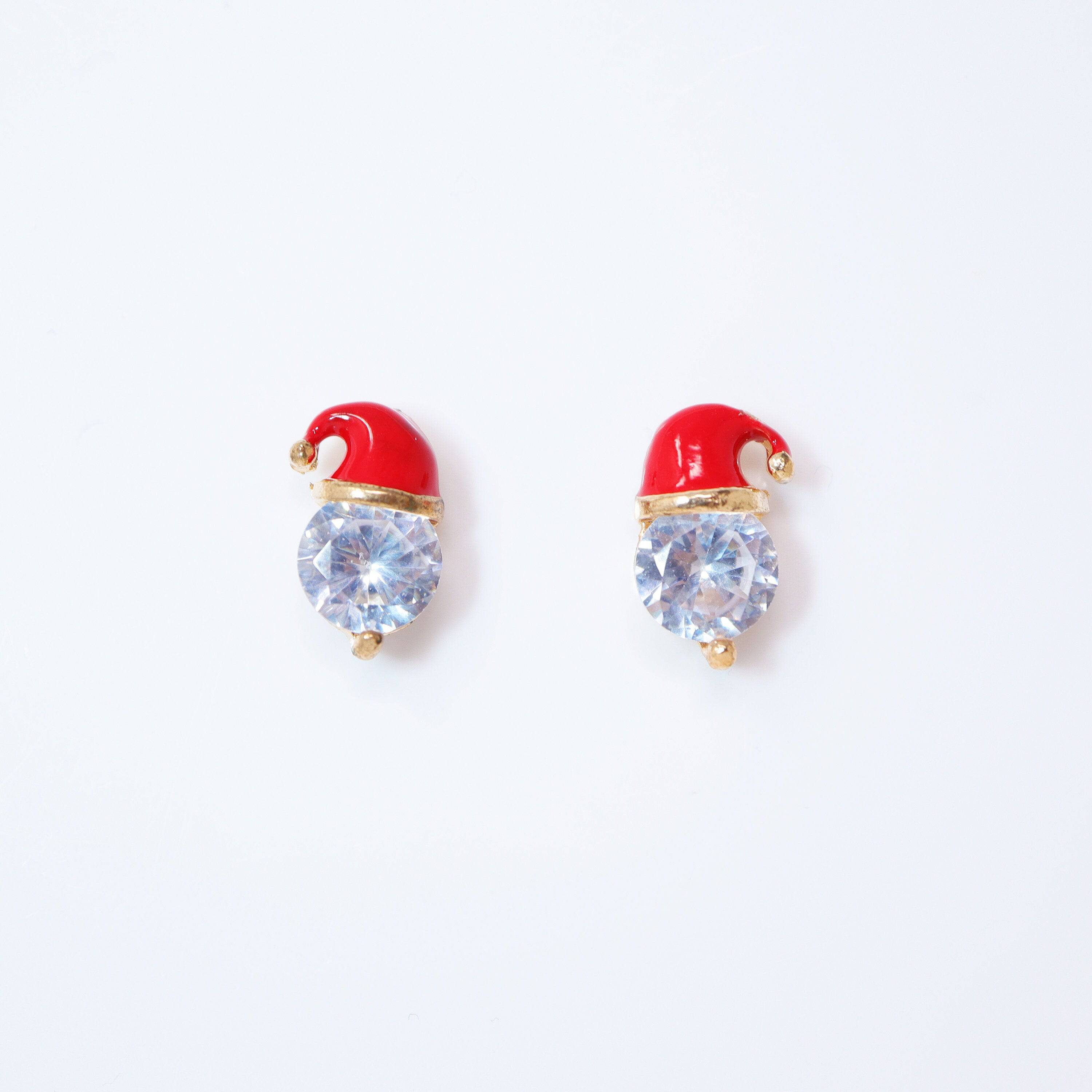 Cz Red Santa Hat Stud Earrings - Sparkling Christmas Star Earrings for Women | Holiday Party, Gift Exchange & Festive Outfit Accessories