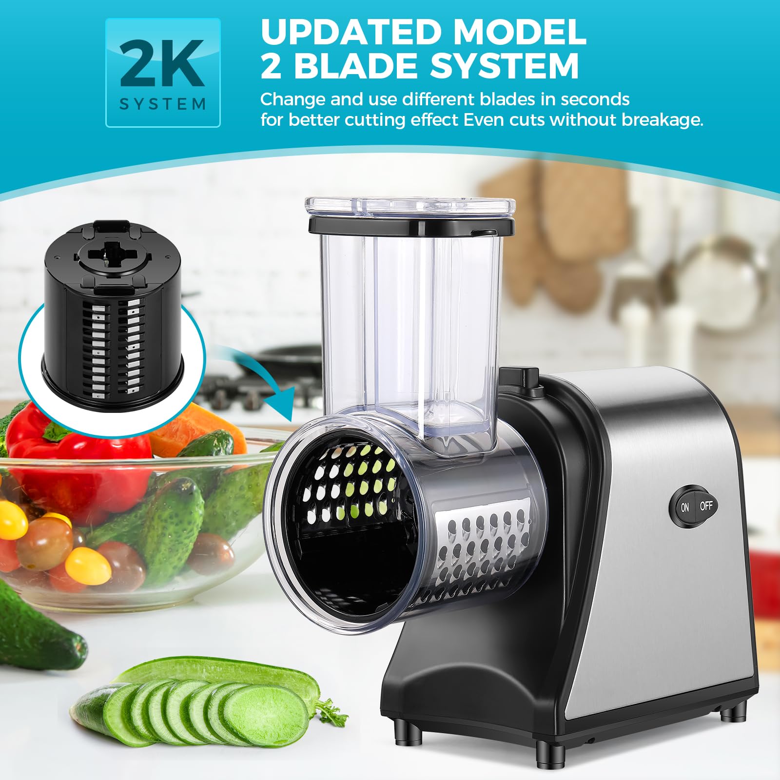250W Electric Cheese Grater & Food Shredder - 5 Blade Multi-Function Slicer for Cheese, Fruits, Vegetables - One-Touch Salad Maker (2025 Upgrade) - Perfect for Kitchen, Meal Prep & Party Platters