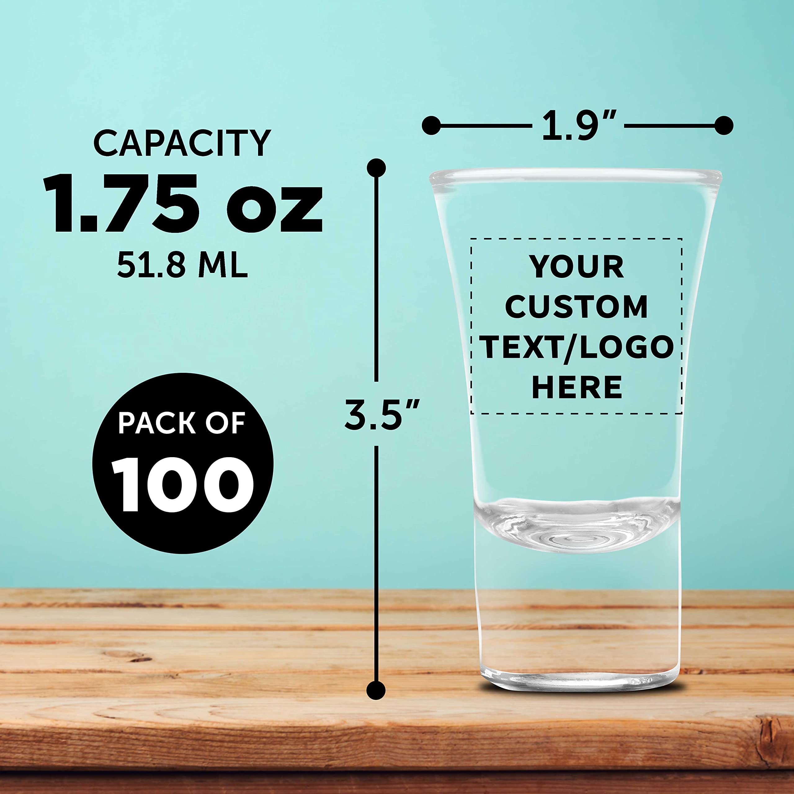 Custom 2 oz. Lord Shooter Etched Shot Glasses - 100 Pack with Personalized Text & Logo - Perfect for 21st Birthday Parties, Barware, and Lounge Glassware - Clear Glass Drinking Cups for Cocktails, Whiskey, and Party Favors