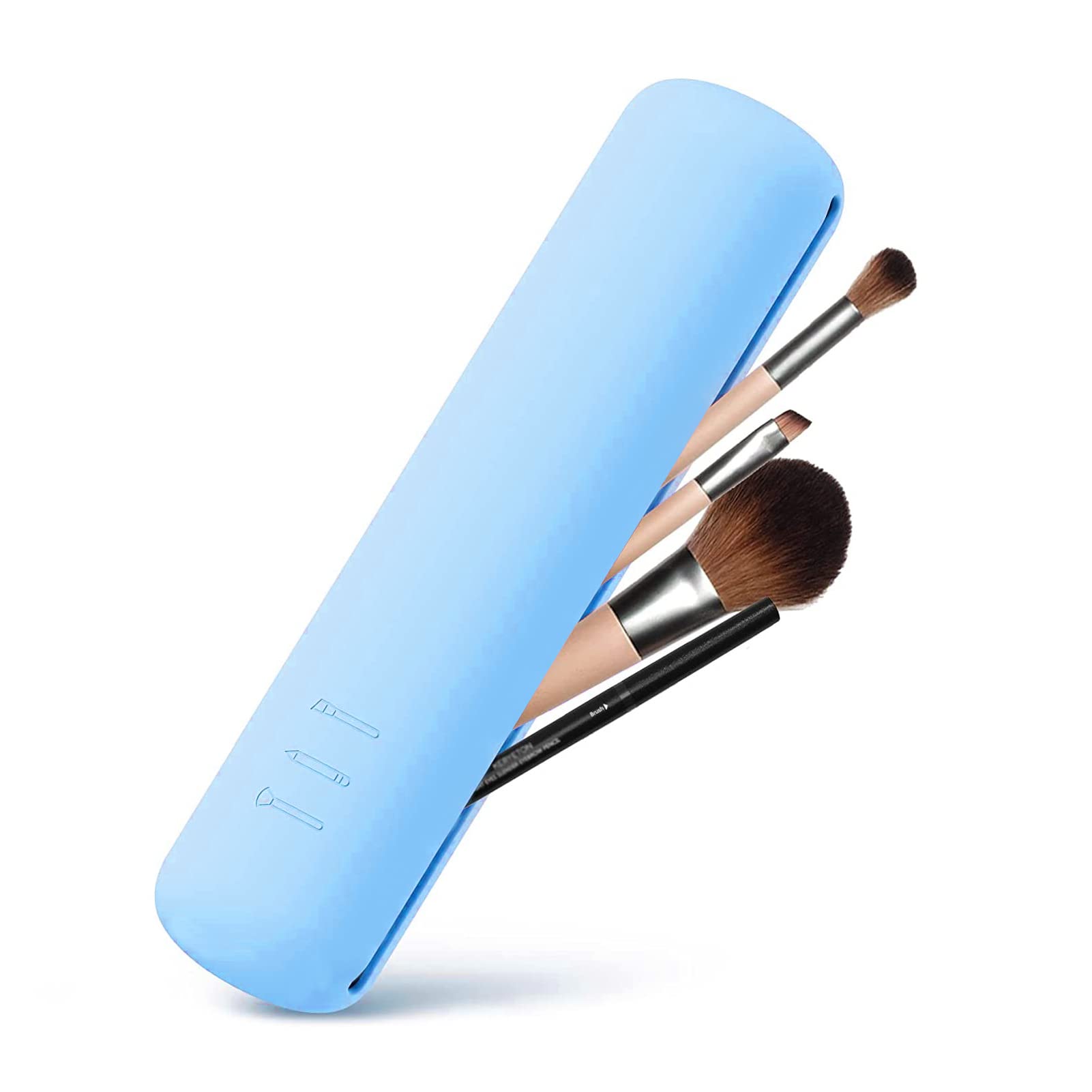 Premium Silicone Makeup Brush Holder - Soft Travel Cosmetic Organizer Bag, Portable Waterproof Makeup Brush Case for Women (Blue) | Perfect for Travel, Home Storage & On-the-Go Beauty Routine