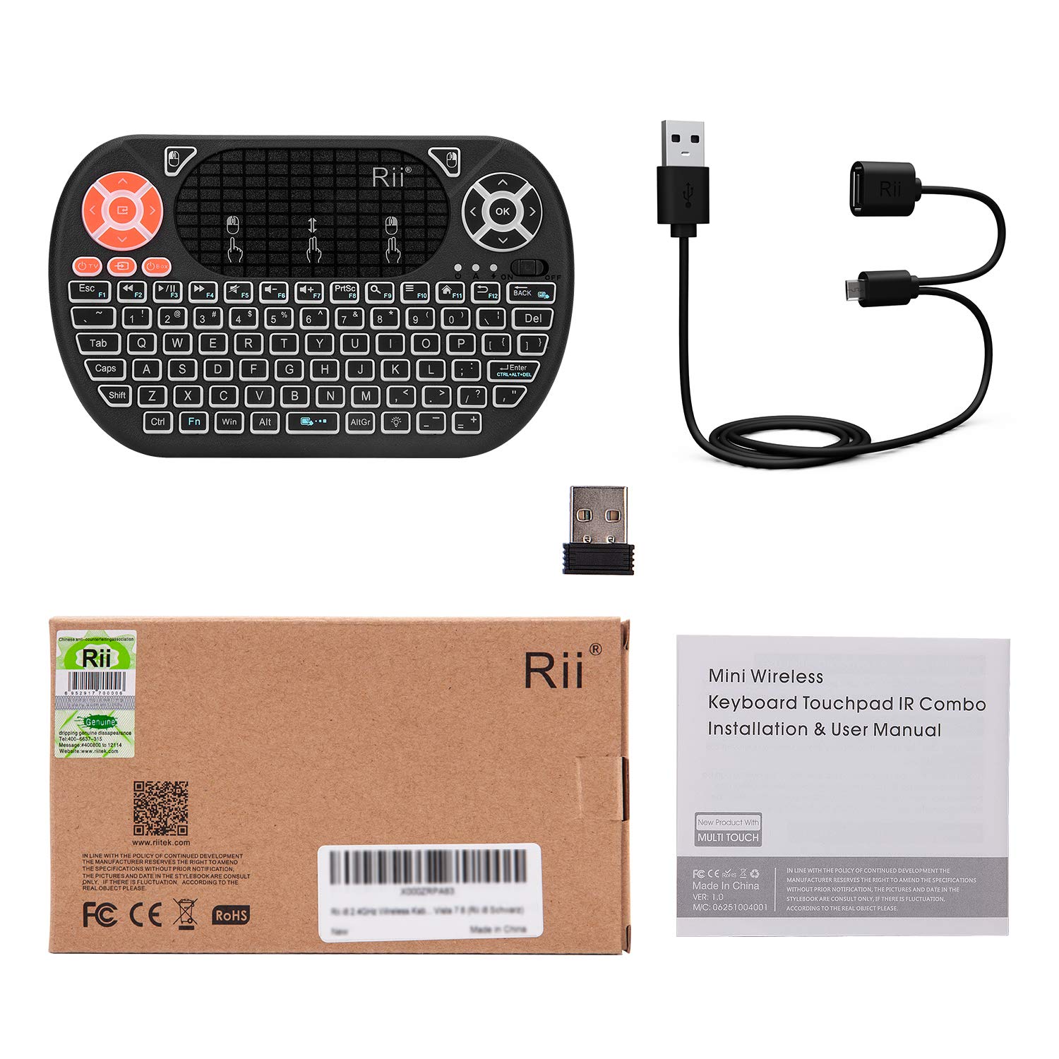 Rii F8 Wireless Keyboard with Touchpad - Backlit for PC, Android TV, Smart Home Control