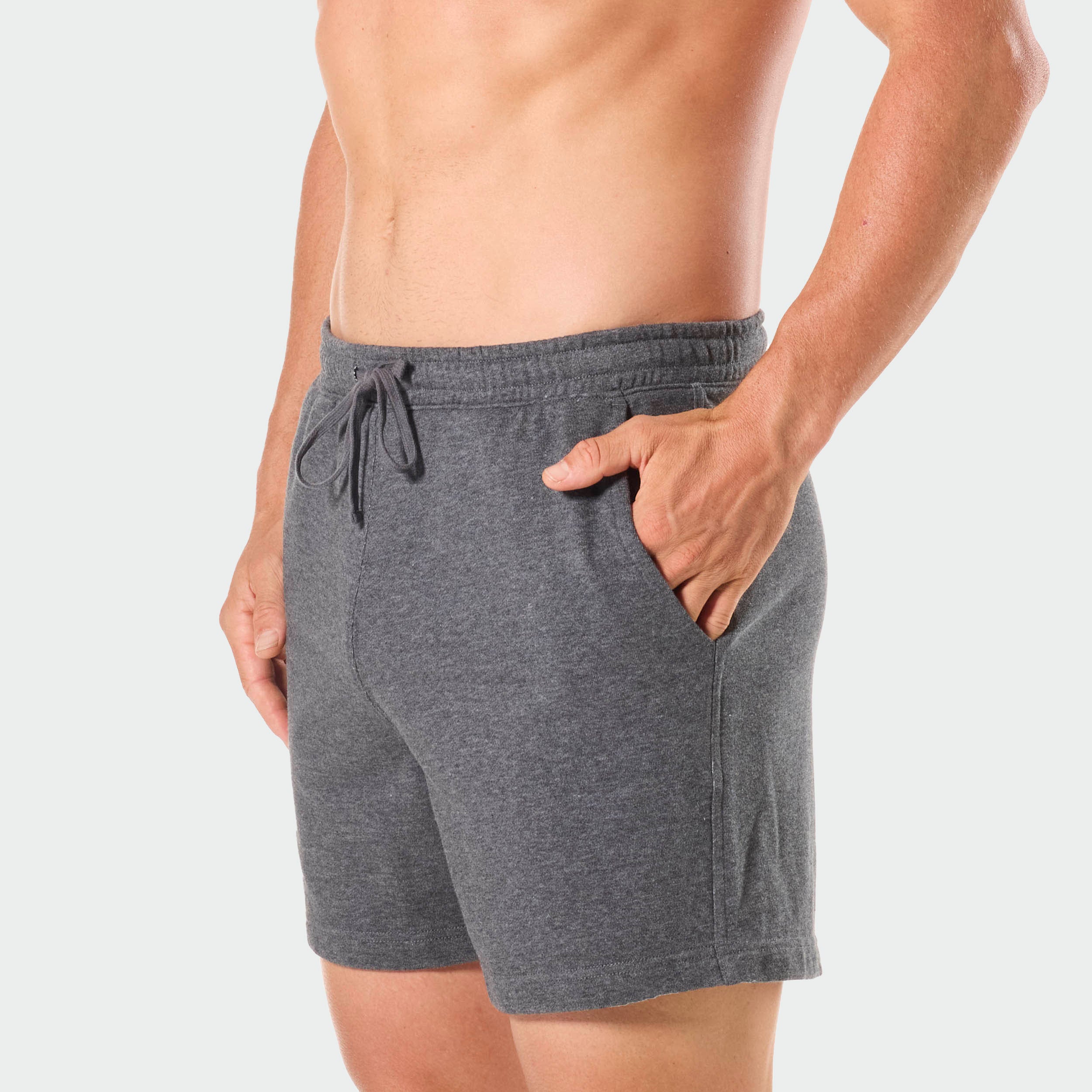 Men's Relaxed Cotton French Terry Sleep Shorts - Charcoal Marle - Comfortable Lounge & Sleepwear for Home, Travel & Relaxation