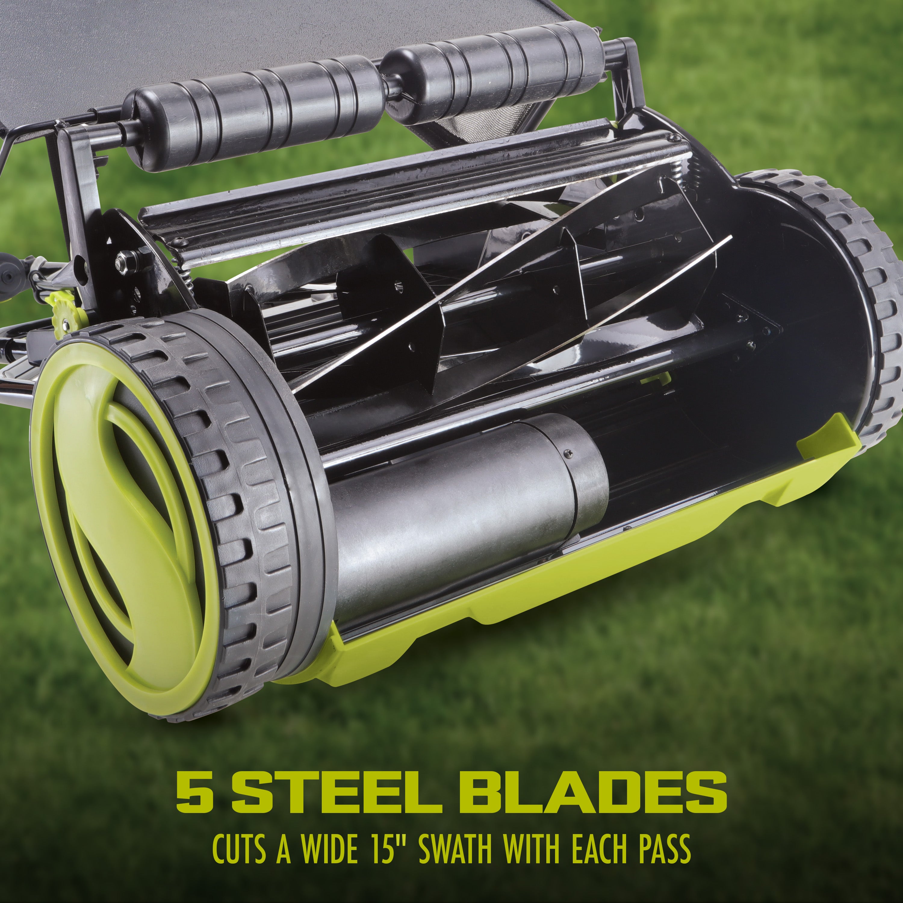 Sun Joe 24V CRLM15 15-Inch Cordless Push Reel Lawn Mower with 4.0Ah Battery & Charger | 24 Volt Lithium-Ion | Grass Collection Bag Included | Perfect for Small to Medium Yards & Eco-Friendly Lawn Care