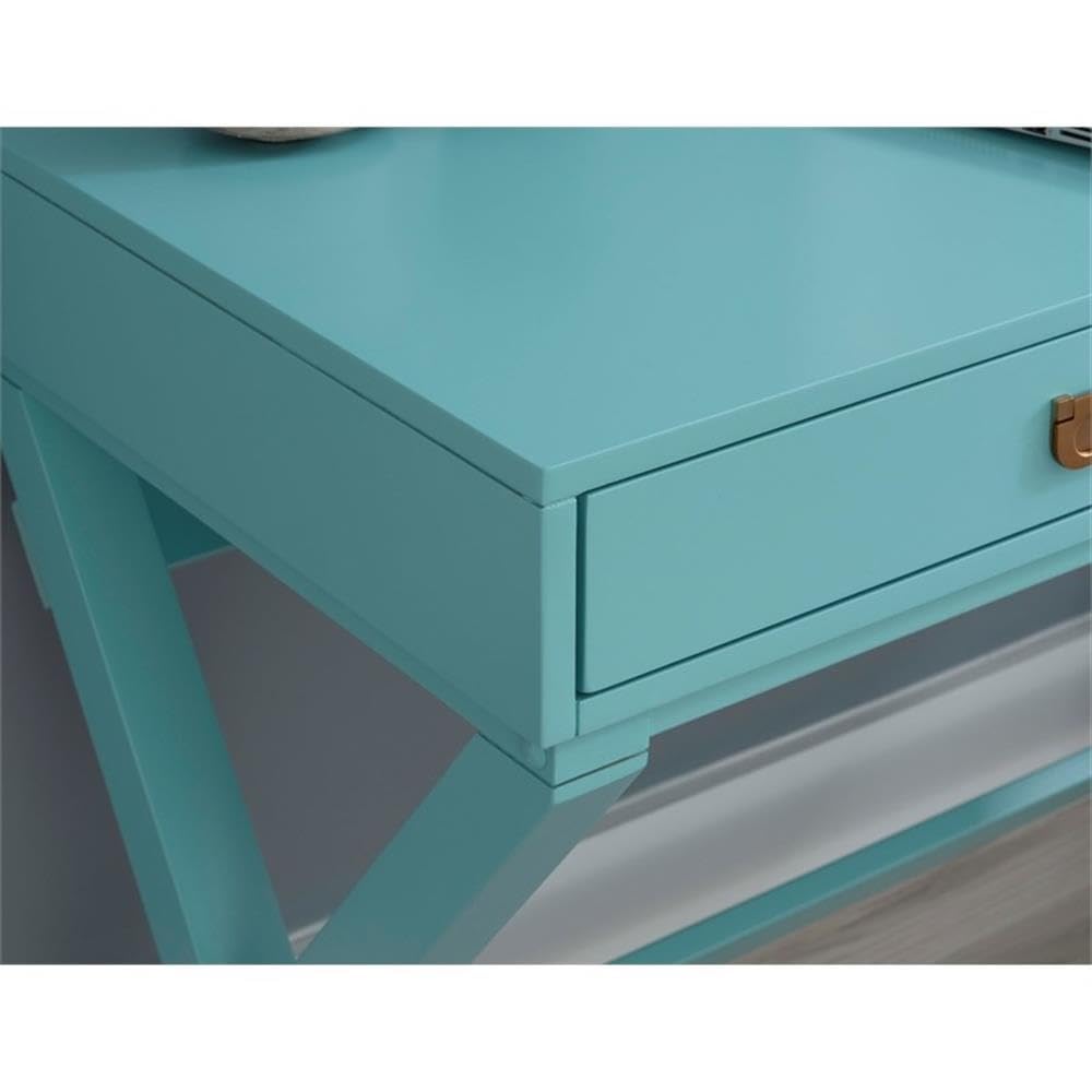 Linon Peggy Wood Two Drawer Writing Desk in Blue - Compact Home Office Desk for Small Spaces, Study & Work from Home (Blue Finish)