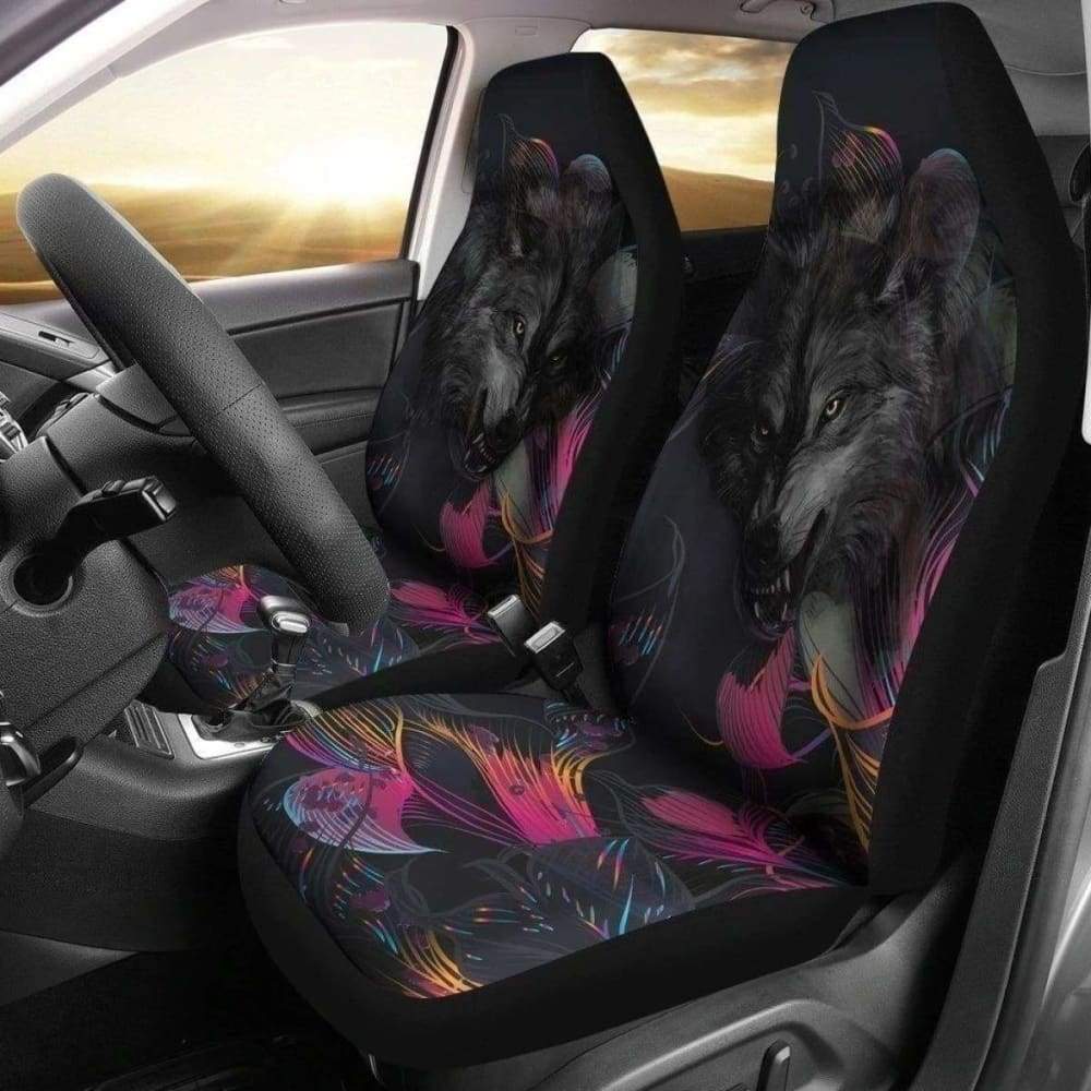 Angry Wolf Custom Car Seat Covers - Premium Universal Fit for Trucks & SUVs - Durable Protection for Pets, Kids & Everyday Use