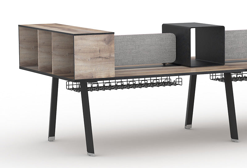 ARTO 6-Person Double-Sided Workstation Desk 5.0M in Warm Oak & Black - Perfect for Office, Conference Room & Collaborative Workspaces