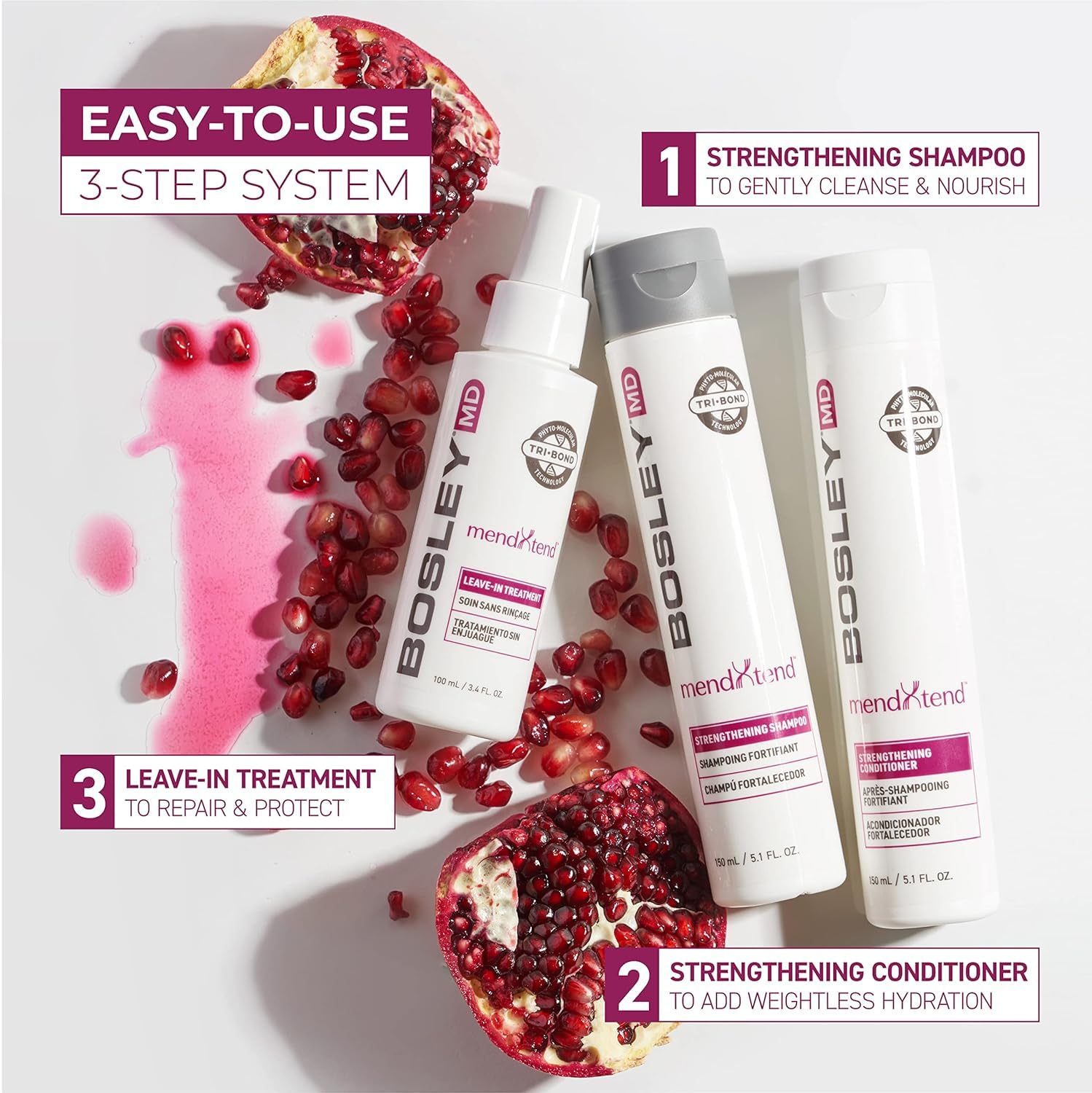 BosleyMD MendXtend Strengthening Shampoo & Conditioner Set for Hair Growth - Saw Palmetto, Hyaluronic Acid, Pomegranate Extract to Prevent Breakage | Daily Hair Care for Thicker, Healthier Locks