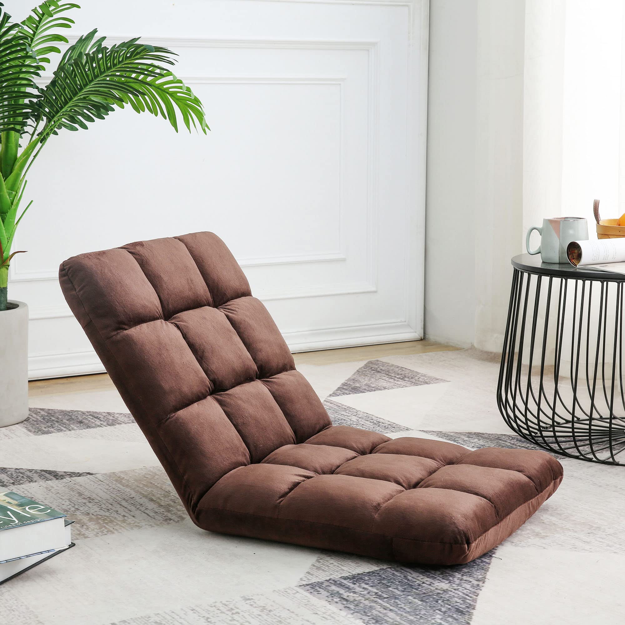 42-Position Adjustable Backrest Floor Sofa Chair - Upholstered Lounge Chair for Meditation, Reading & Gaming - Foldable Lazy Chair for Living Room, Bedroom & Home Theater (Brown) - Perfect for Relaxation, Yoga & Movie Nights
