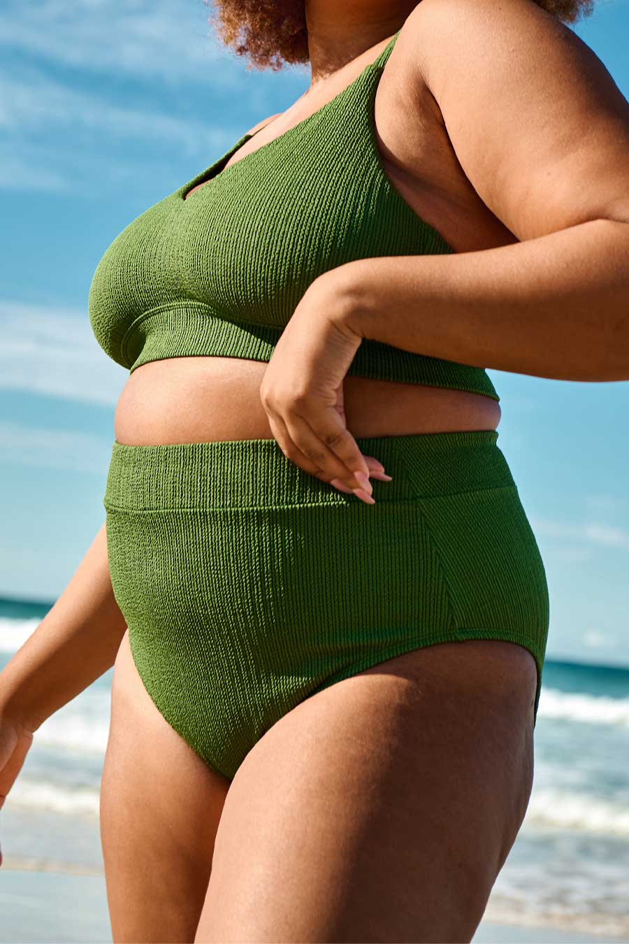 Byron High Waisted Bikini Bottom - Khaki Texture Swimwear for Women | Beach, Pool & Summer Vacation Essentials