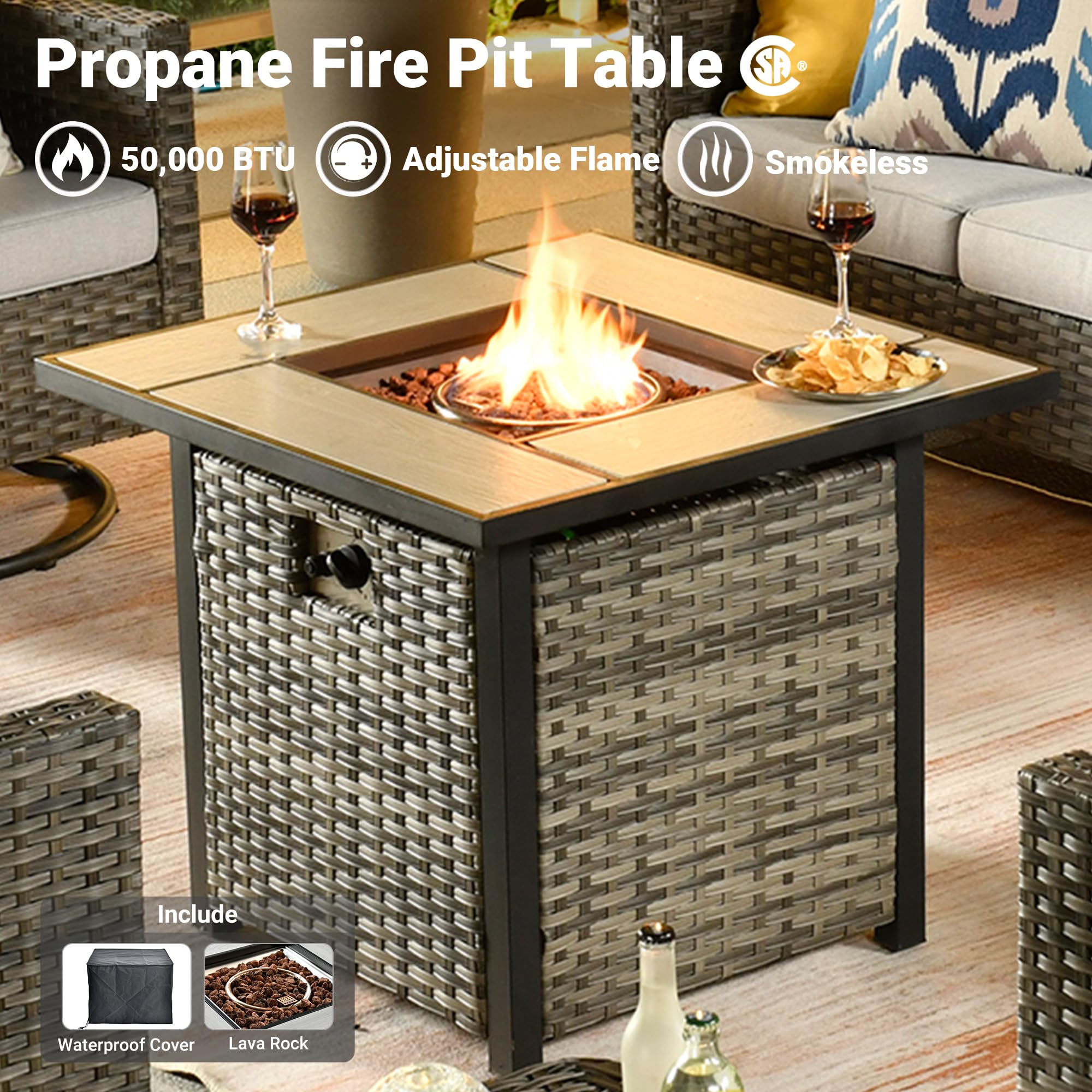 6-Piece Modern Gray Wicker Rattan Patio Furniture Set with 30