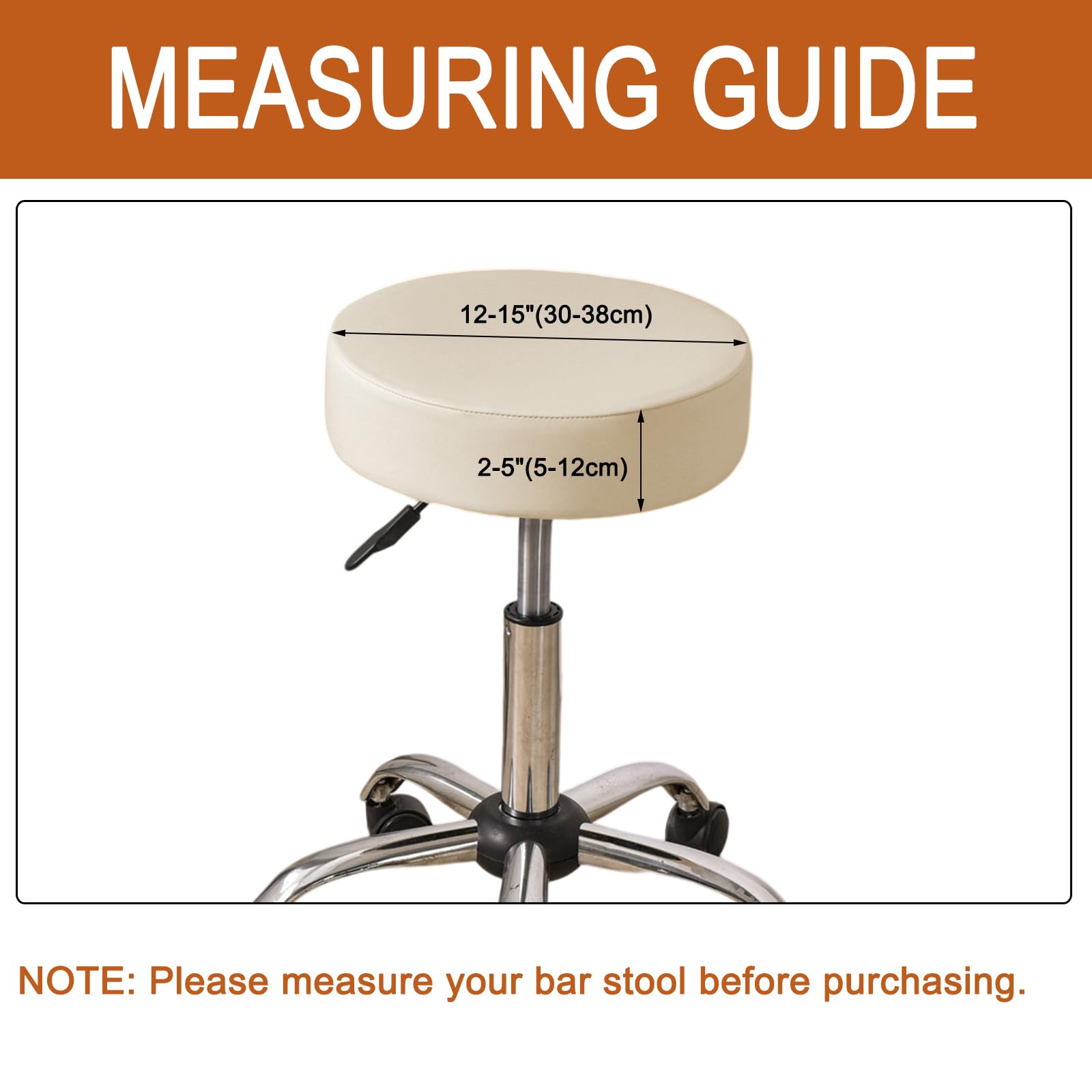 HAOYONG Waterproof Round Bar Stool Covers Set of 2 - Stretch PU Leather Seat Cushion Covers with Non-Slip Bottom for Kitchen, Dining Room & Pub (Beige) | Perfect for Home Decor, Restaurant Seating & Bar Counter Protection