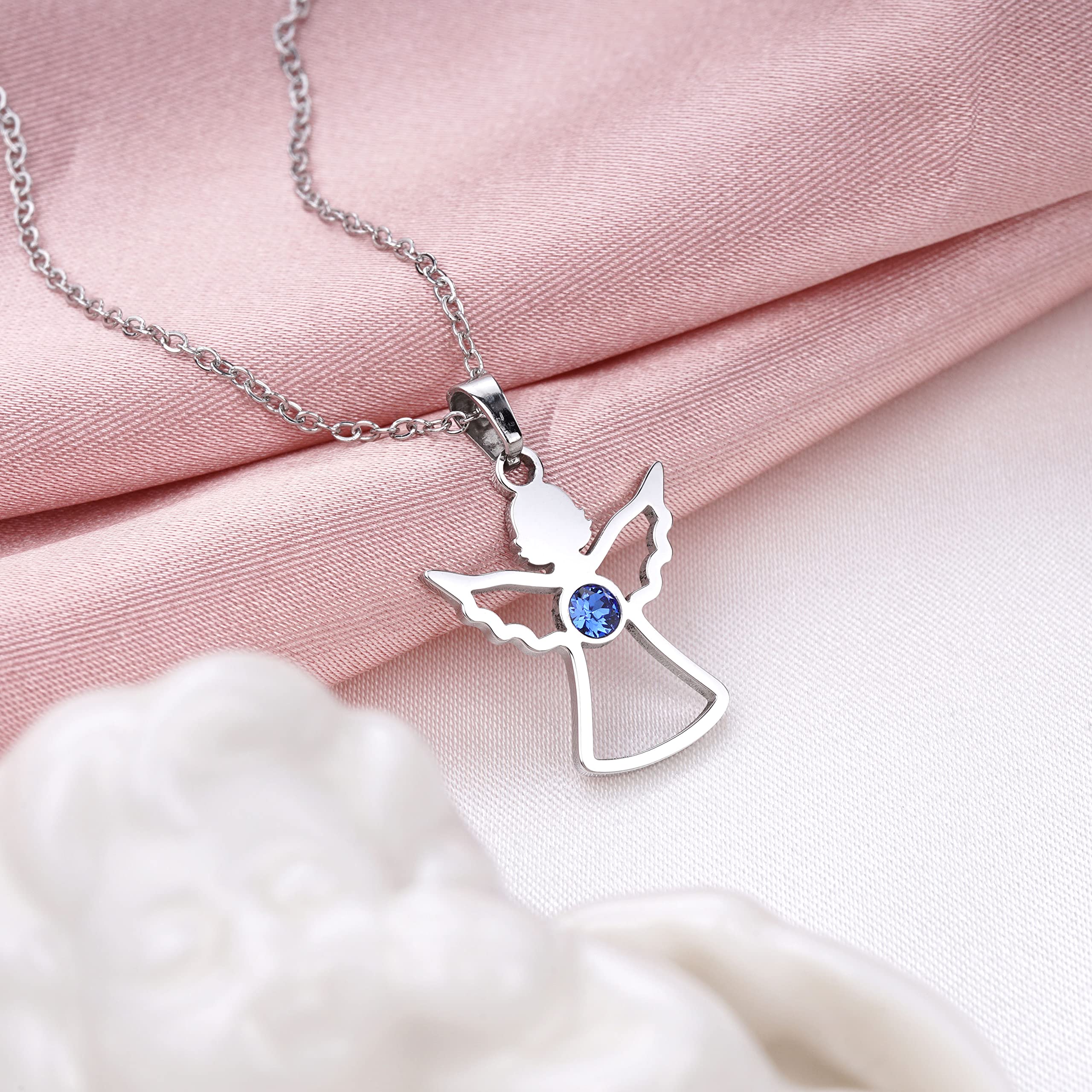 Angel Necklace with Birthstone for Women - Stainless Steel Guardian Wing Pendant Jewelry for Girls - Birthday, Christmas & Graduation Gift - Perfect for Everyday Wear, Special Occasions & Spiritual Protection