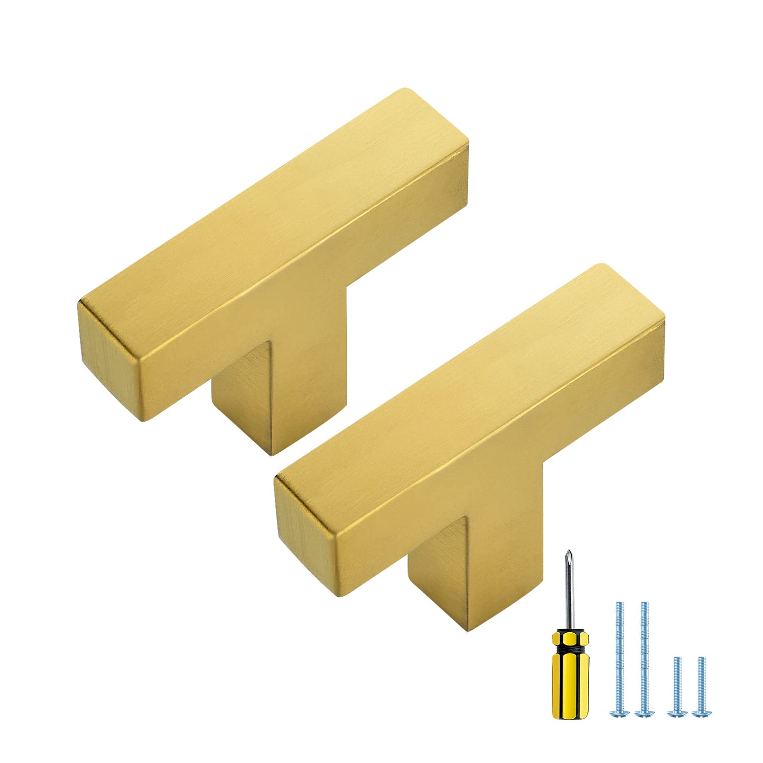 Ravinte 15 Pack Gold Cabinet Pulls - Single Hole Brushed Brass Kitchen Cabinet Handles - Square Drawer Pulls Hardware Set with Screwdriver - Perfect for Modern Kitchen, Bathroom & Furniture Upgrades