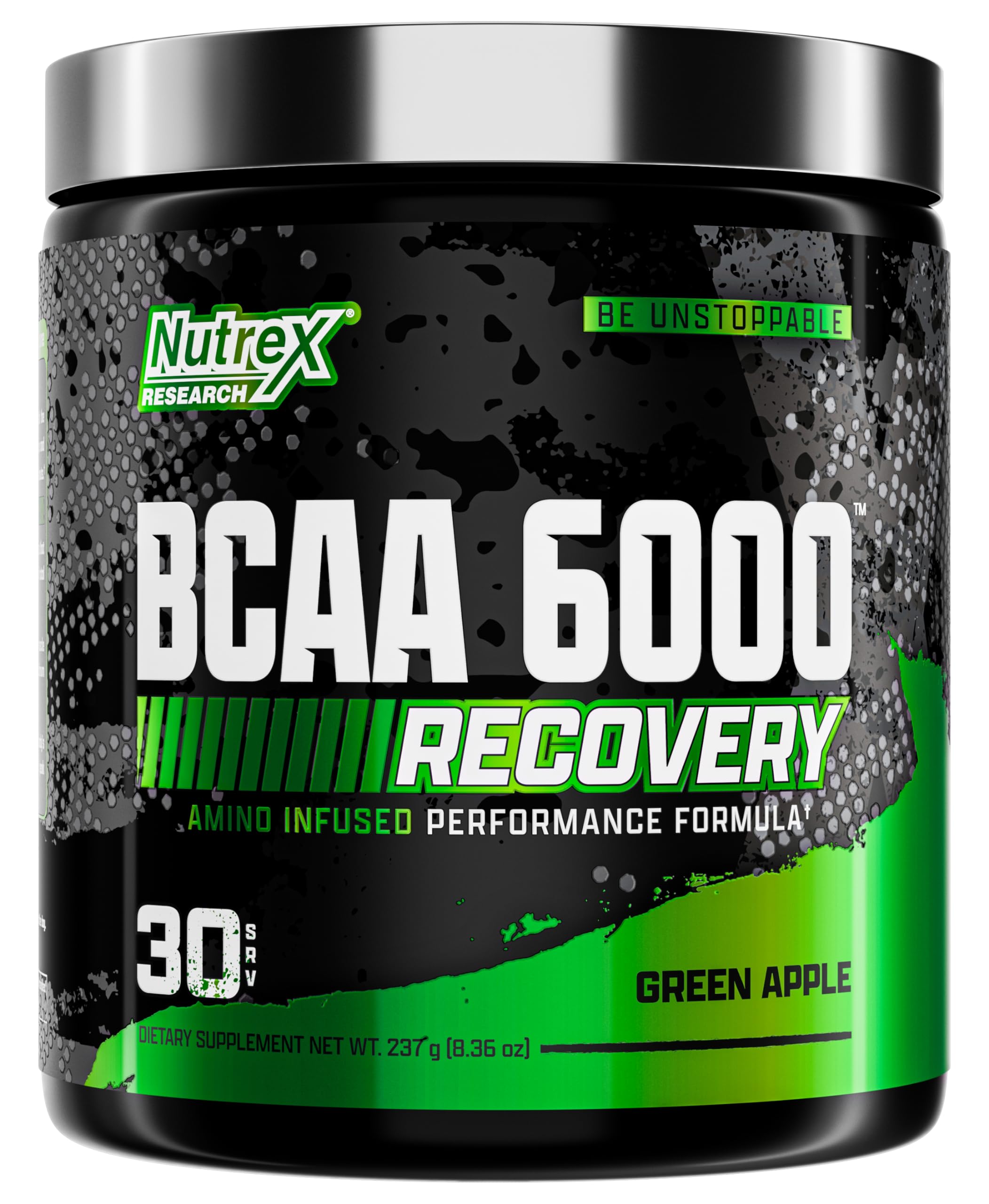 Nutrex Research BCAA Powder 6000 - 6g Branched Chain Amino Acids Supplement for Muscle Recovery & Growth - Post Workout Energy Drink with Green Apple Flavor (30 Servings) - Ideal for Gym, Fitness & Athletic Performance