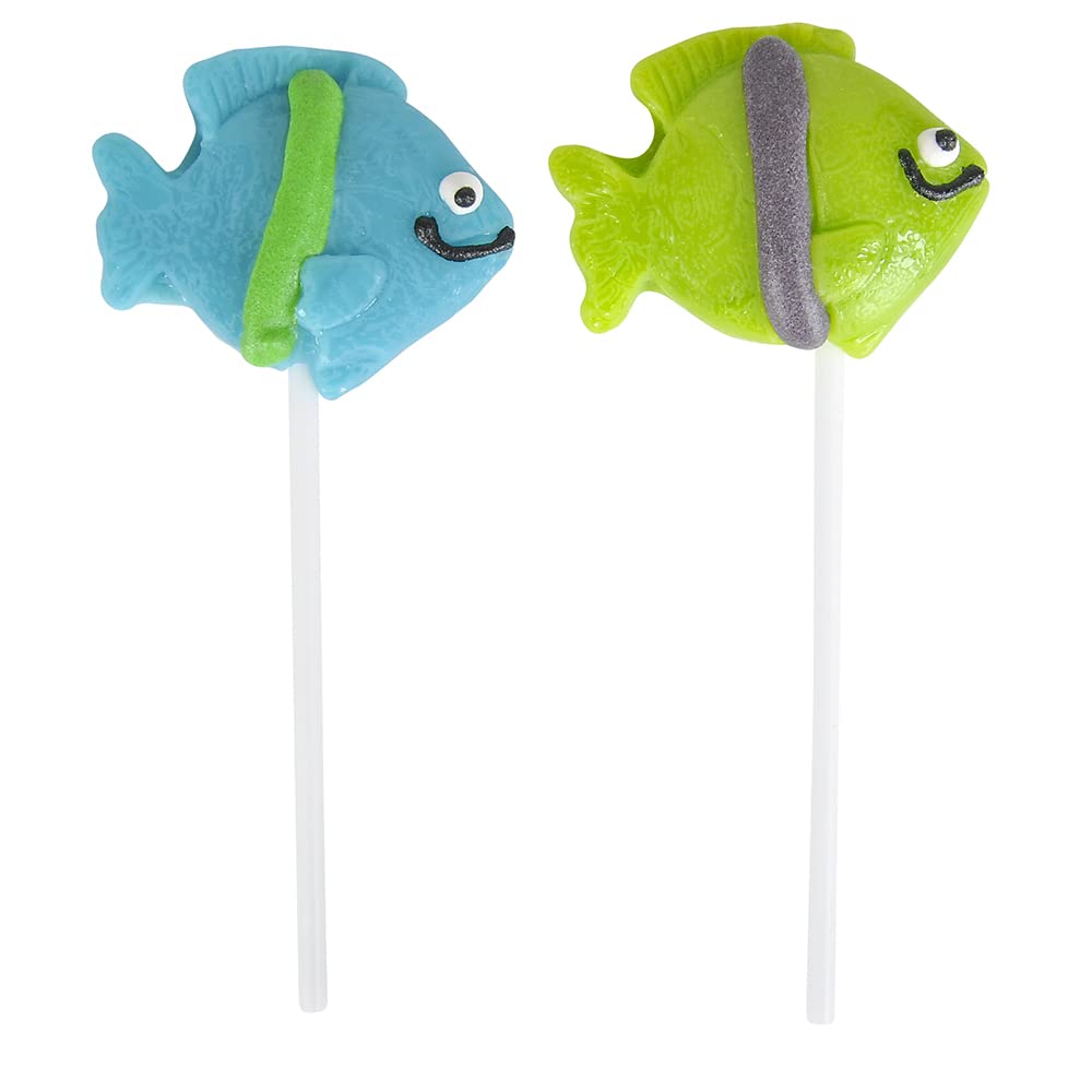 Rhode Island Novelty Tropical Fish Shaped Lollipops - 12 Pack Colorful Candy for Birthday Parties, Baby Showers & Ocean Theme Events