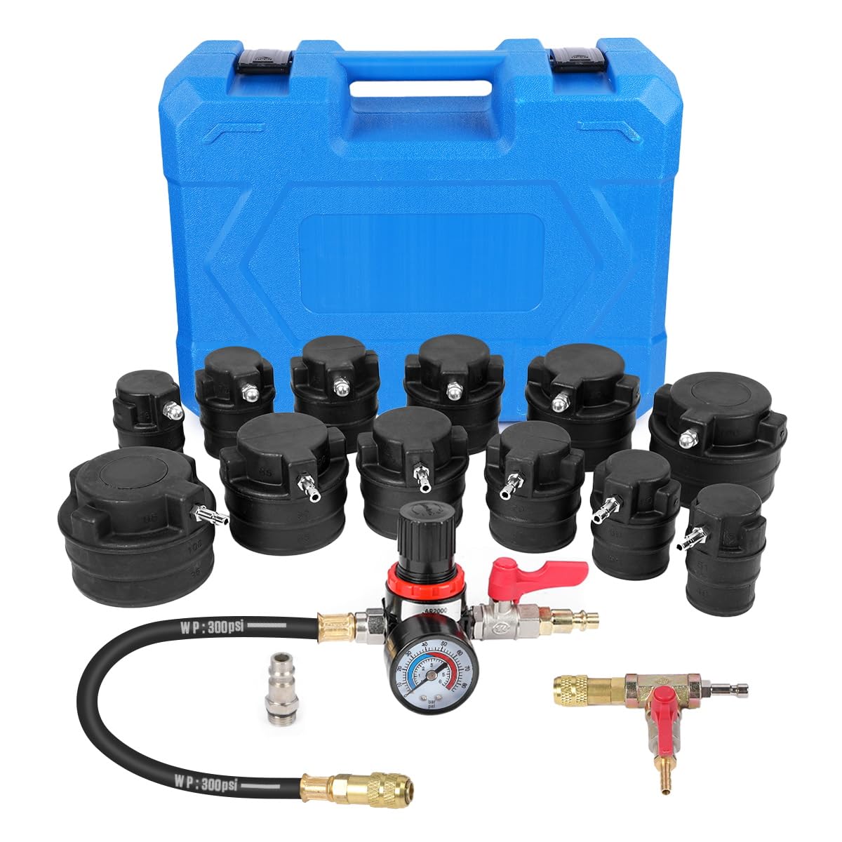 14PC Turbo Boost Leak Tester Kit with Smoke Adapter - Pressure Leakage Detector for Turbo System, Includes 6 Pairs Stepped Adapters (1-4/5