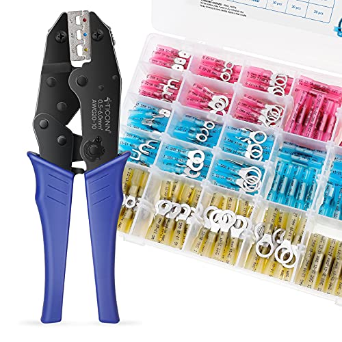 500PCS Heat Shrink Wire Connectors Kit with Crimping Tool - Waterproof Electrical Wire Terminals for Automotive, Marine & Home Wiring Projects
