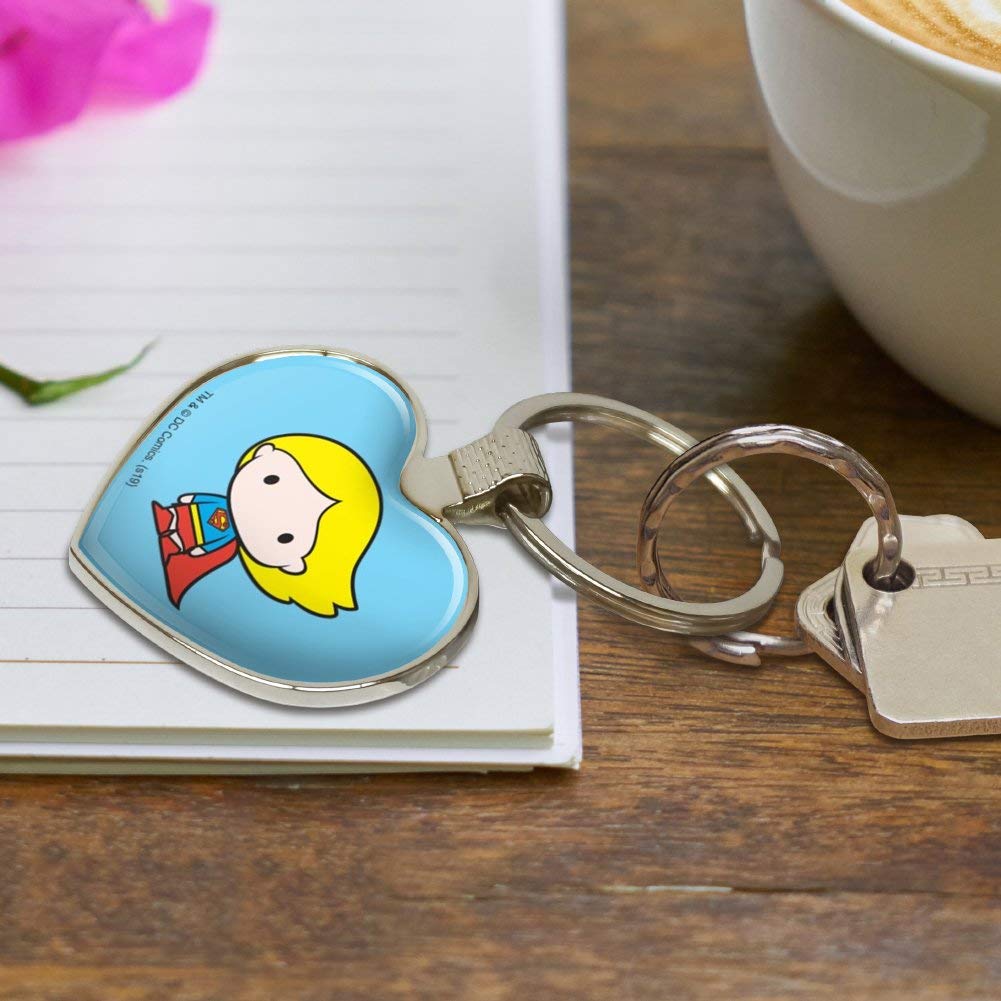 Superman & Supergirl Cute Chibi Keychain - Heart Love Metal Key Ring for Anime Fans, Couples & DC Comics Collectors - Perfect for Backpacks, Gifts & Key Organization