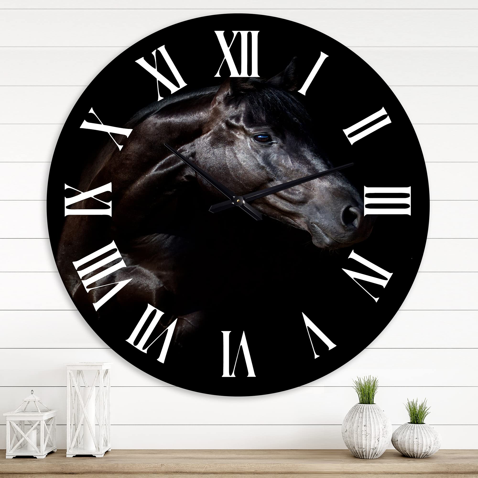 Farmhouse Wall Clock with Horse and Girl Silhouette - Large Rustic Wall Clock for Home, Office & Kitchen Decor - Perfect for Country, Vintage & Farmhouse Style Interiors