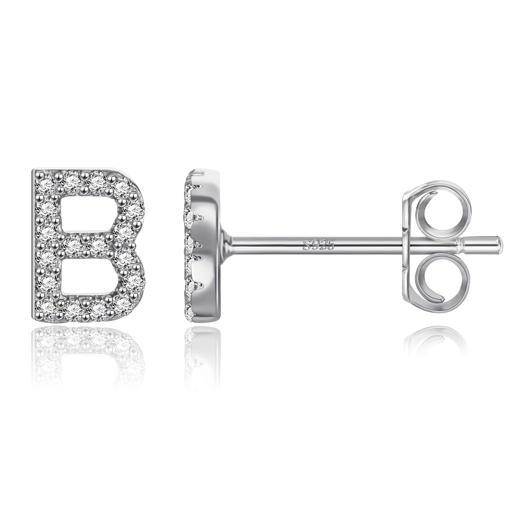 MONOOC Initial Stud Earrings for Women & Girls - Hypoallergenic S925 Sterling Silver Cubic Zirconia Letter Earrings | Birthday Gifts, Everyday Wear, Party Jewelry for Kids & Teens